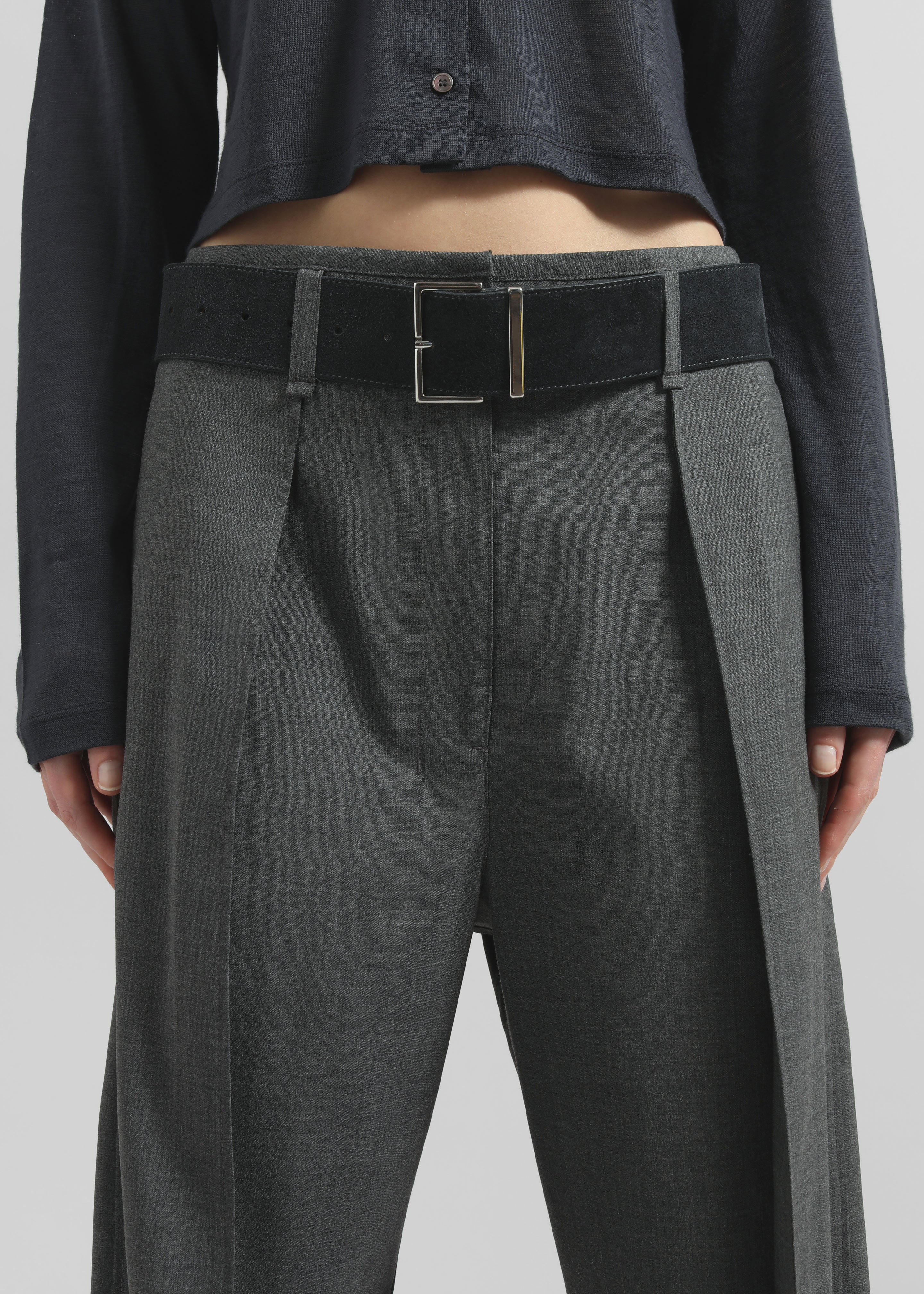 Salpar Tapered Leg Trousers - Dark Grey Melange - 3