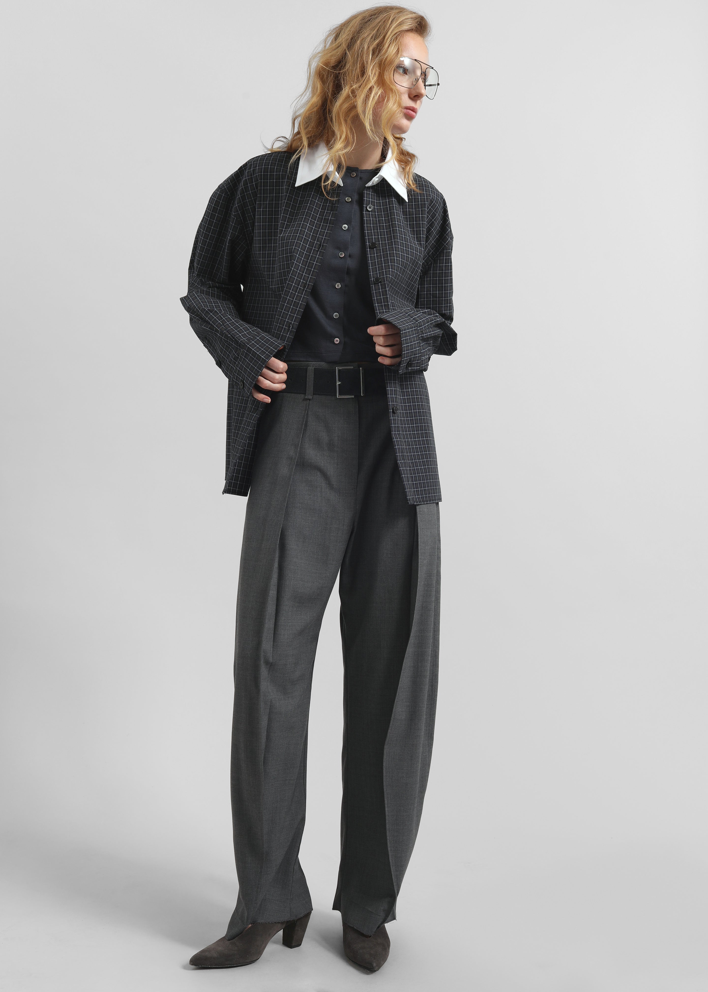 Salpar Tapered Leg Trousers - Dark Grey Melange - 1