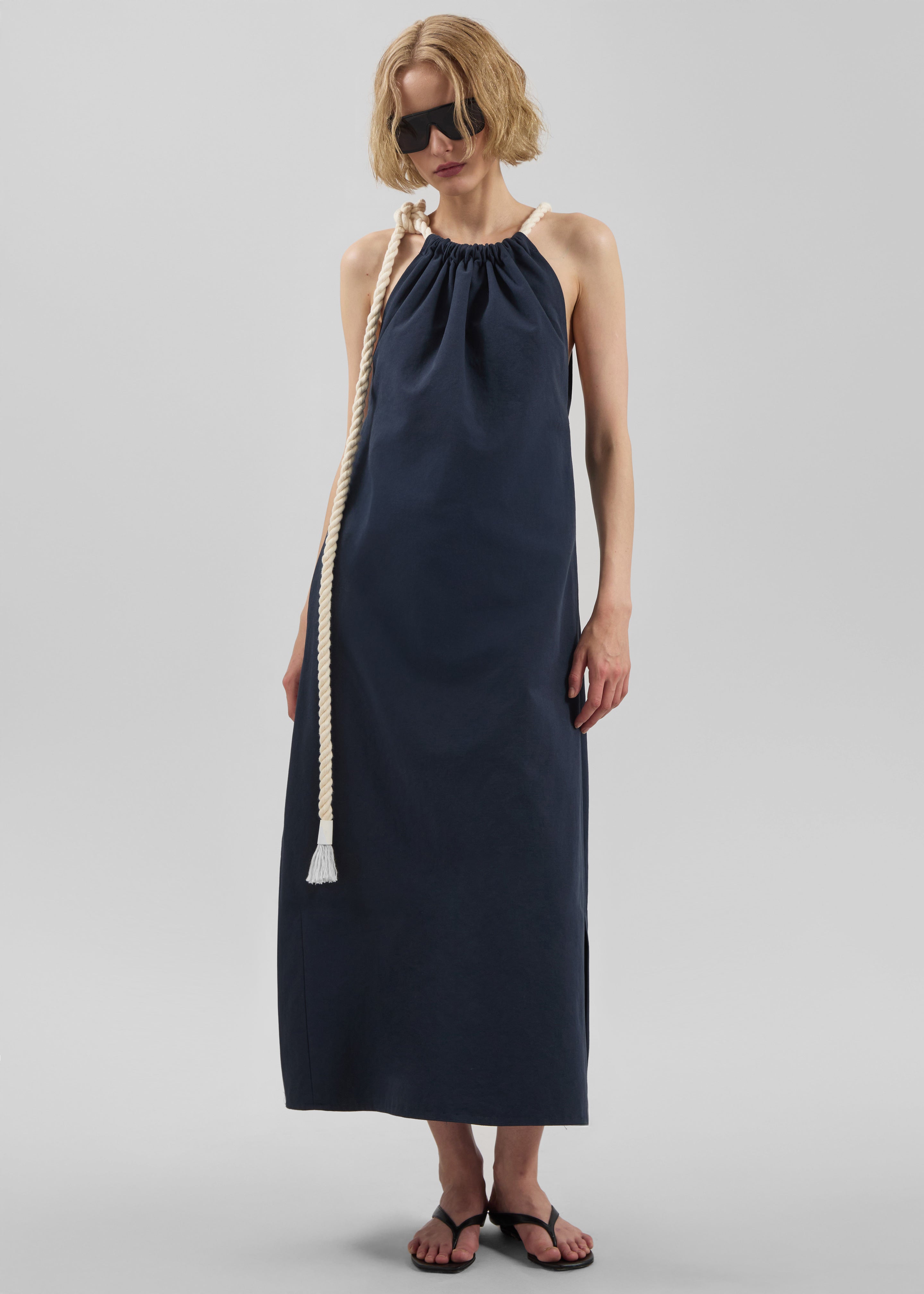 Sarnico Rope-Tie Halter Dress - Navy - 3