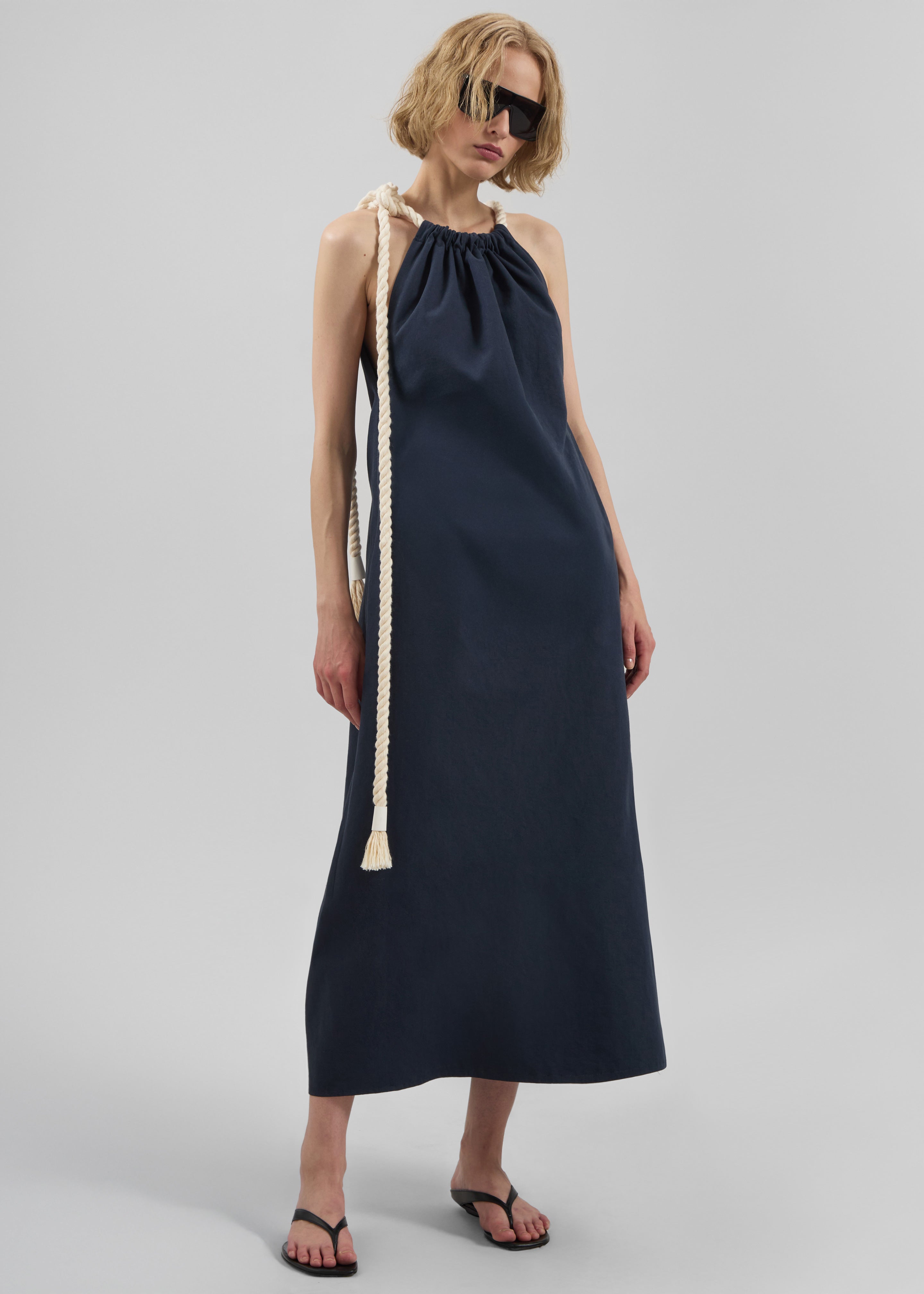 Sarnico Rope-Tie Halter Dress - Navy - 1