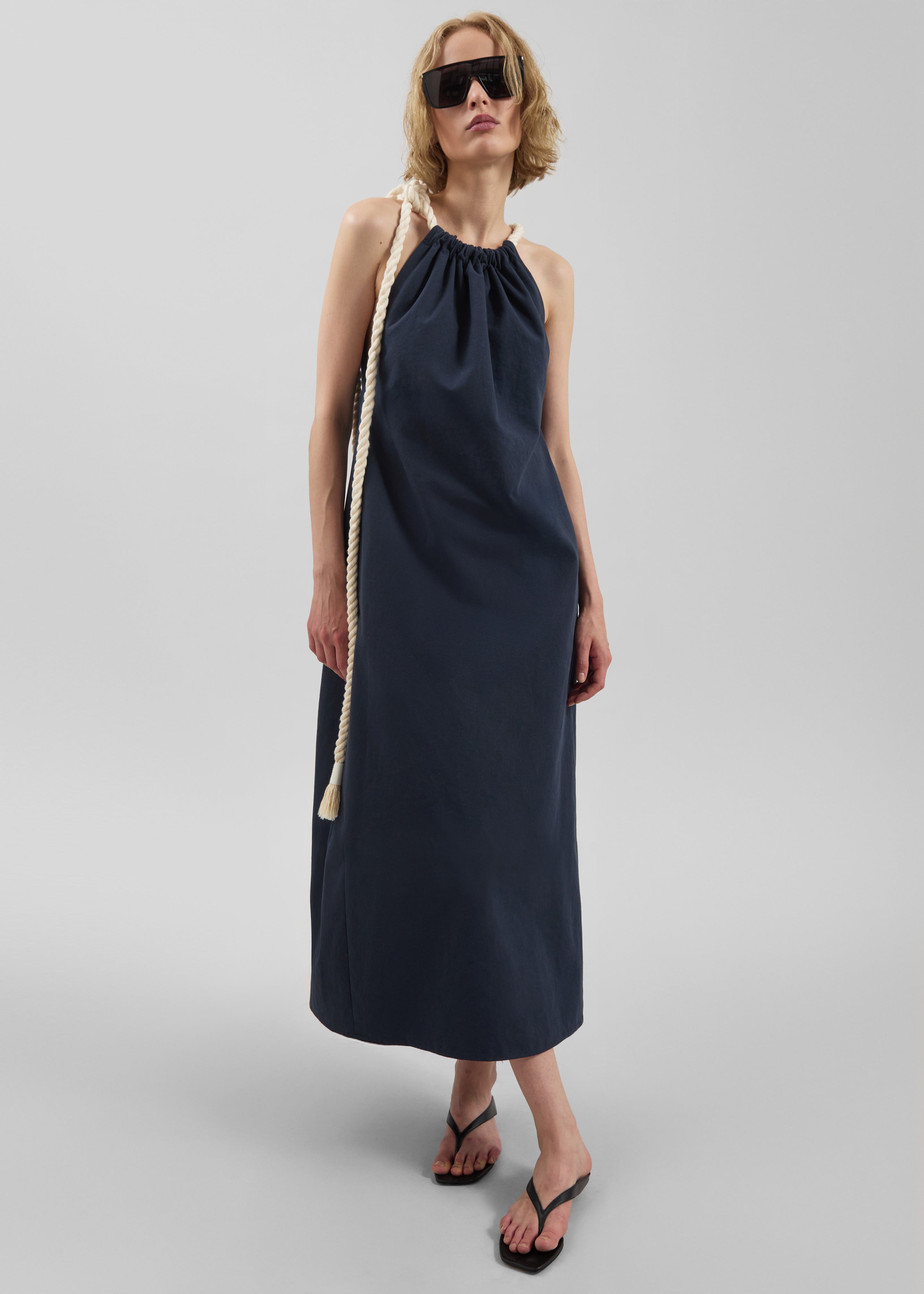 Sarnico Rope-Tie Halter Dress - Navy - 5