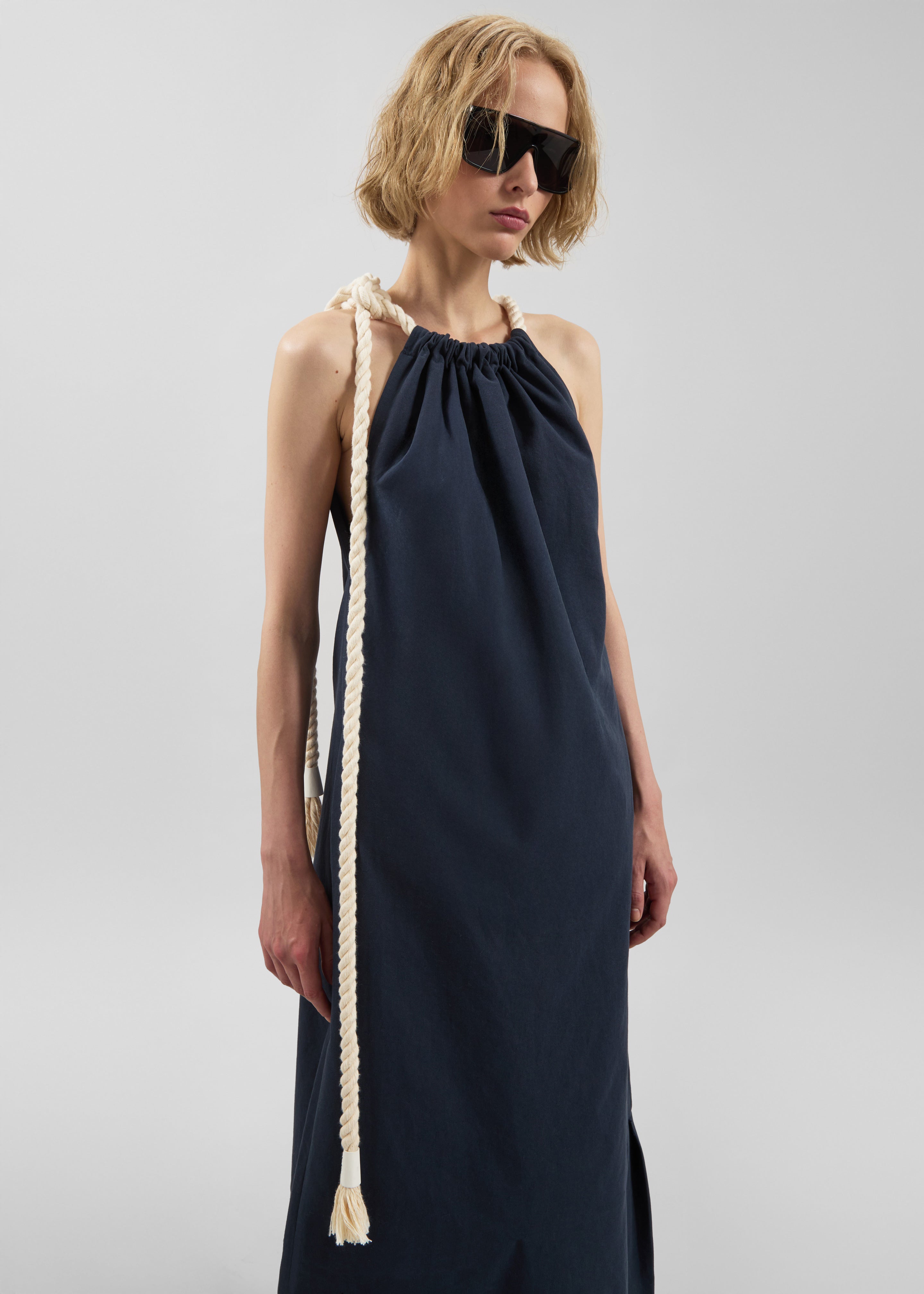 Sarnico Rope-Tie Halter Dress - Navy - 2
