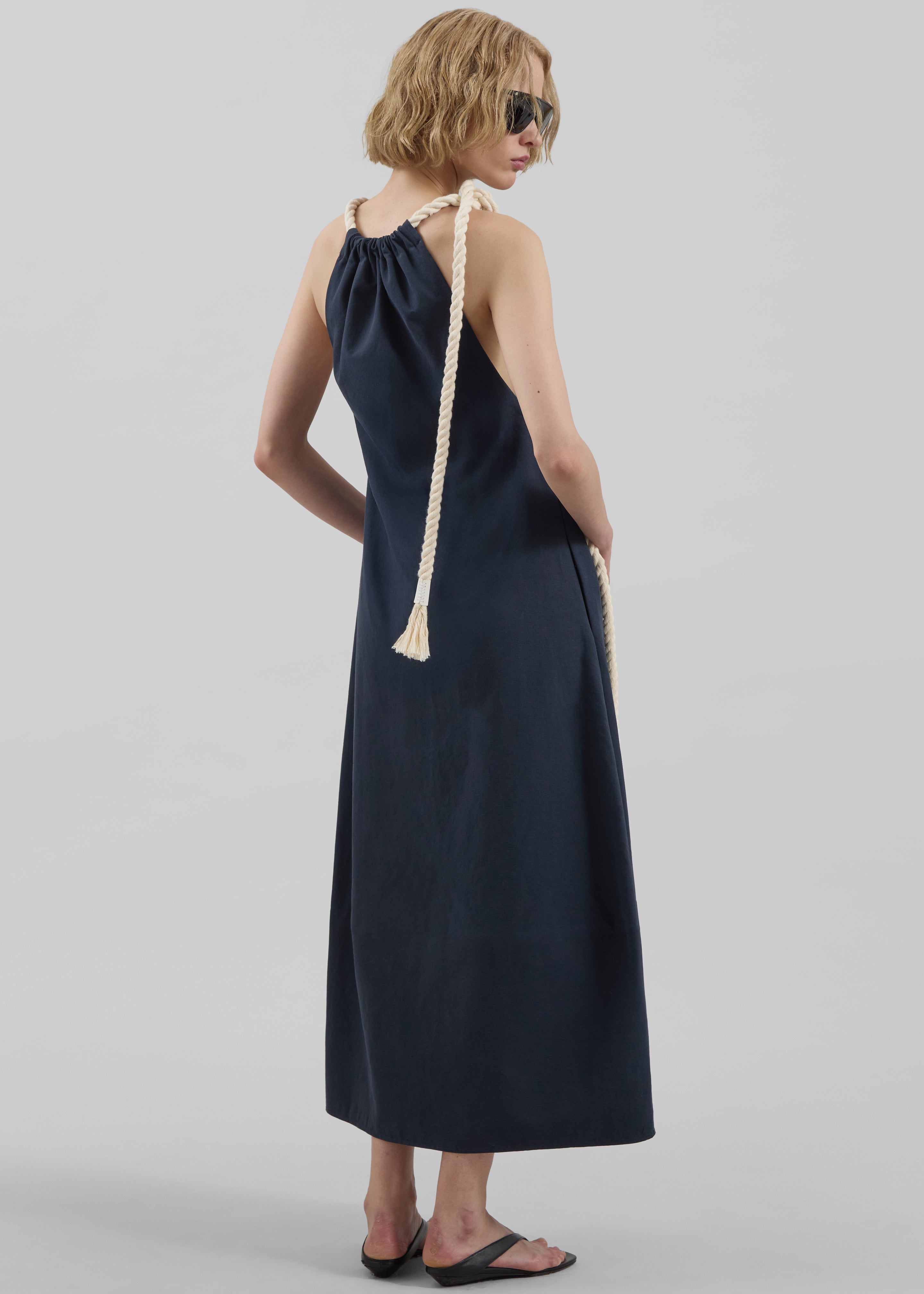 Sarnico Rope-Tie Halter Dress - Navy - 6