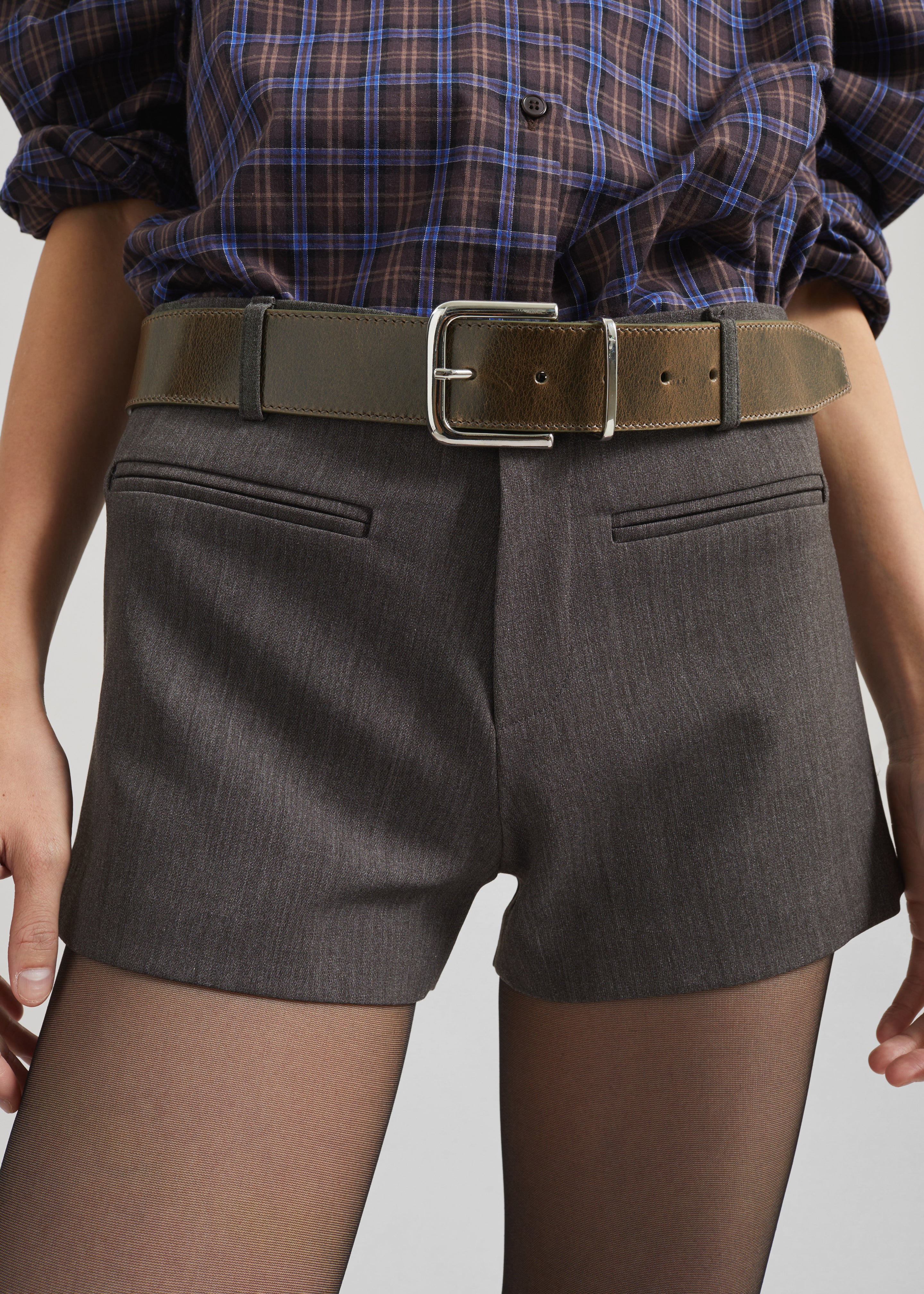 Sarno Leather Belt - Olive/Silver - 8