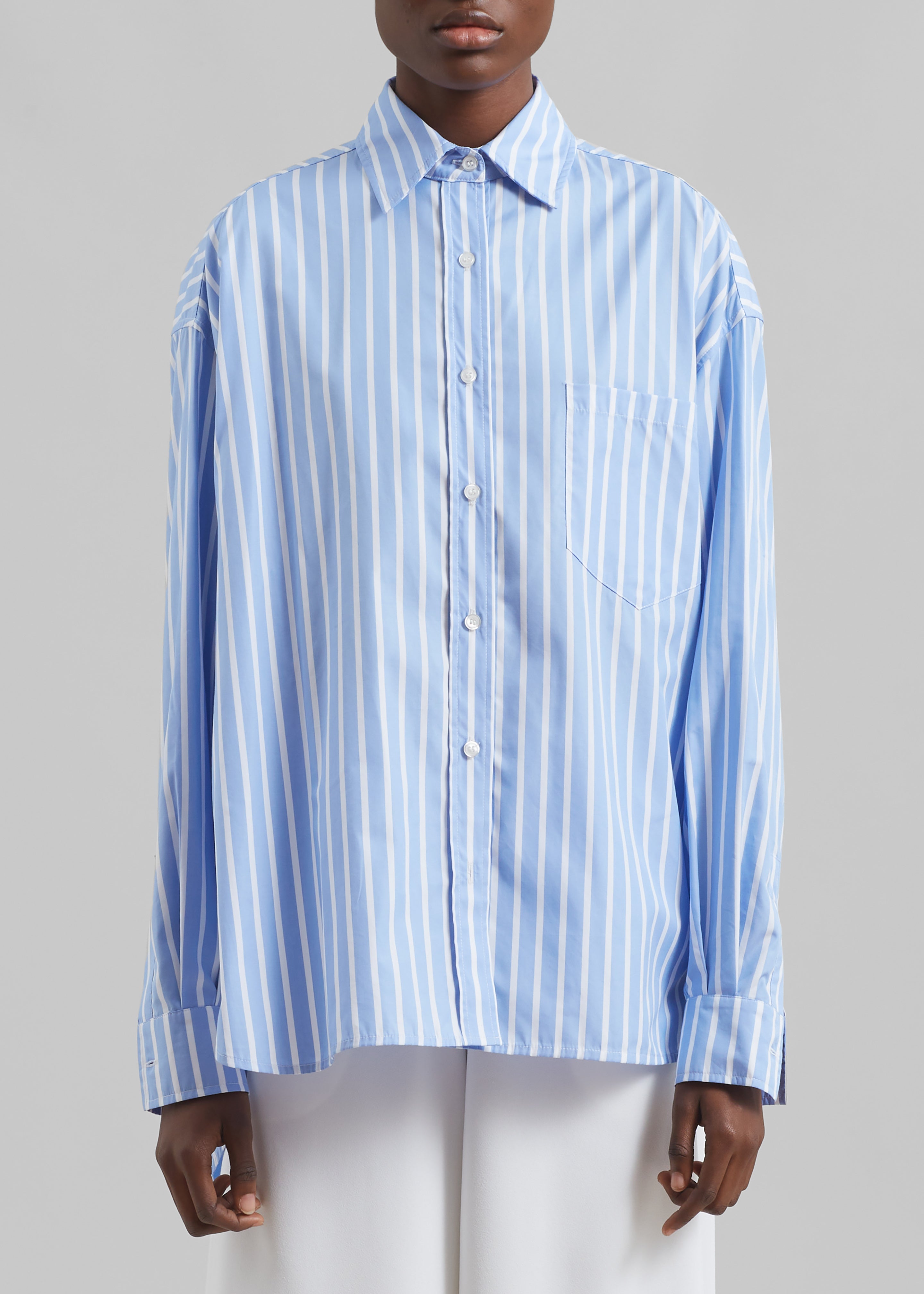 Georgia Boxy Shirt - Sky Blue/White Stripe - 9