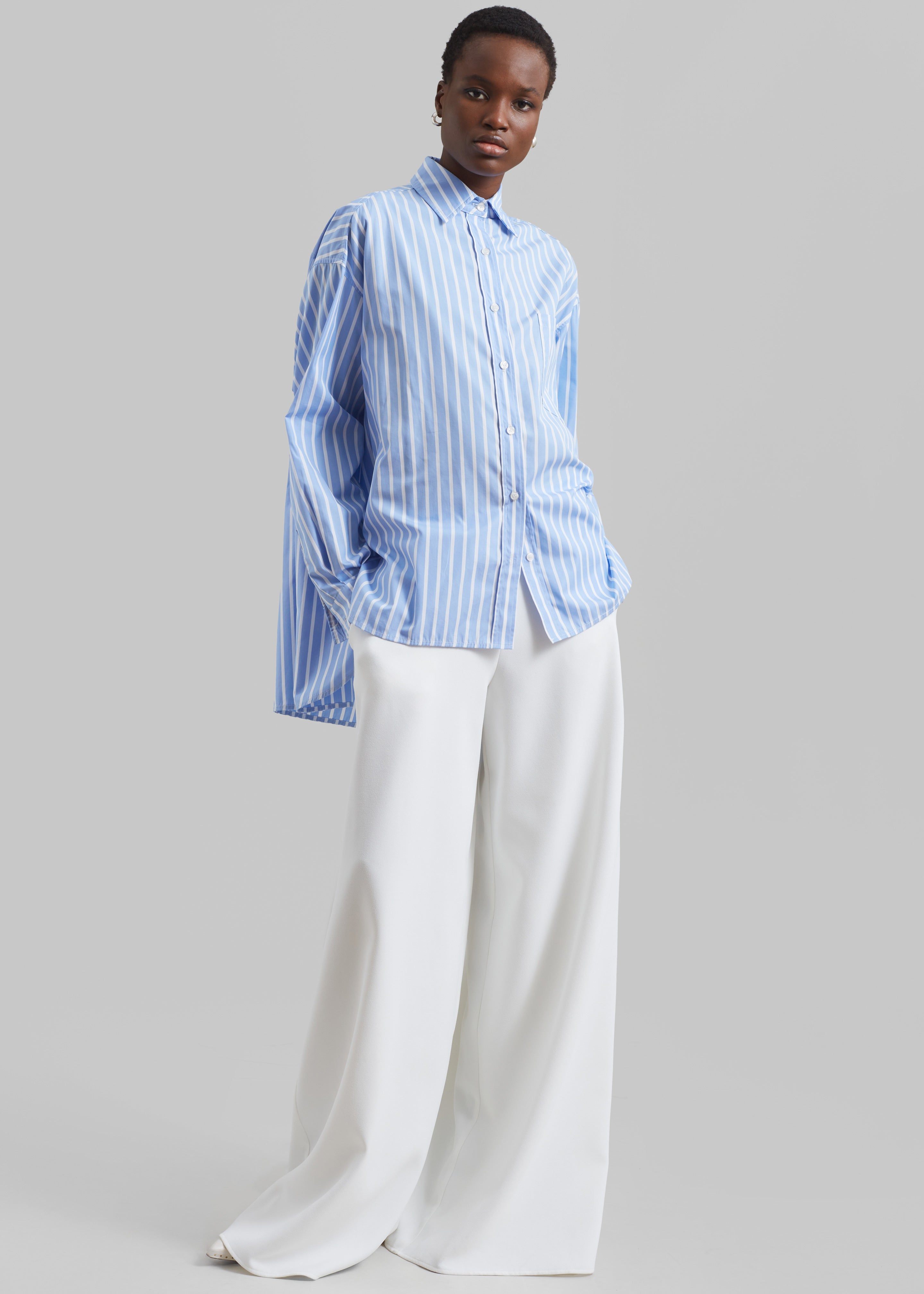 Georgia Boxy Shirt - Sky Blue/White Stripe - 7