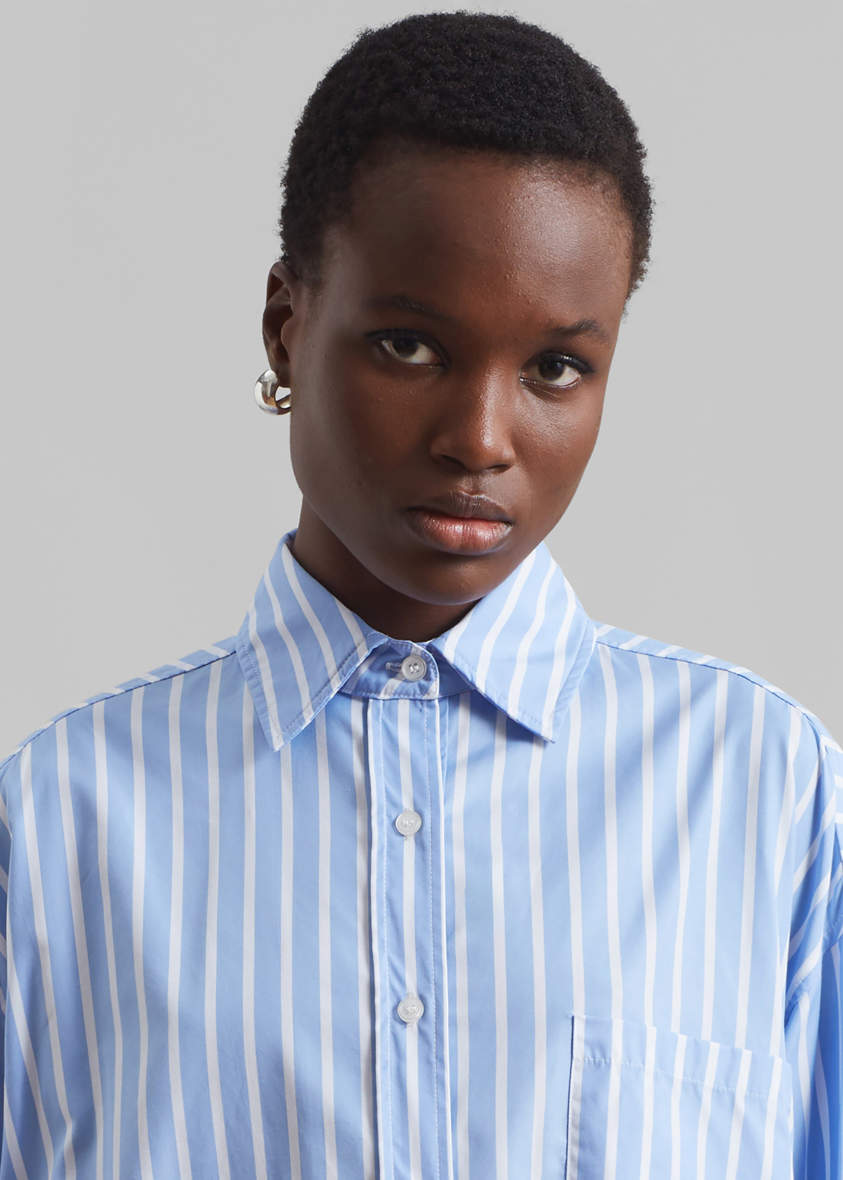 Georgia Boxy Shirt - Sky Blue/White Stripe - 8