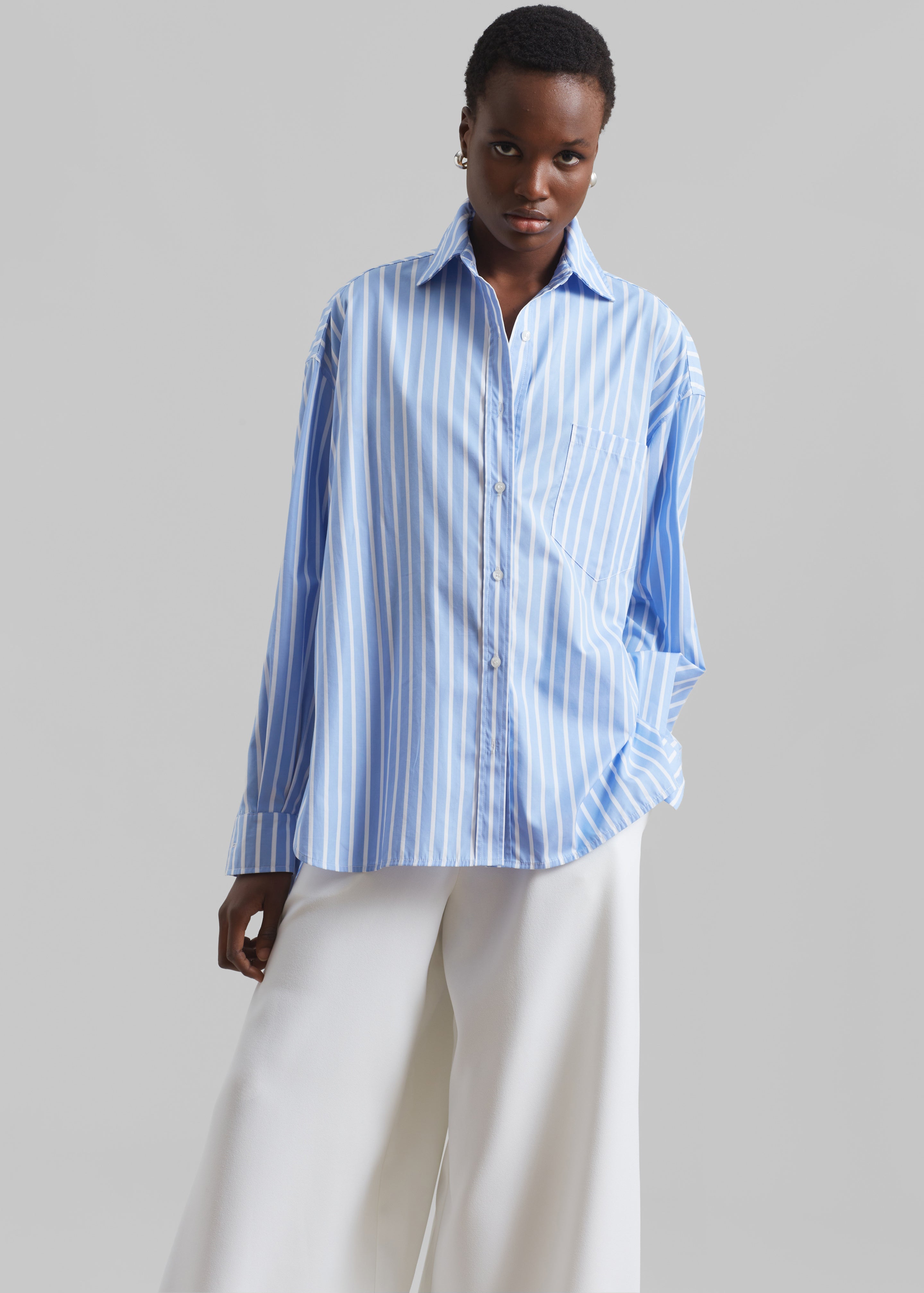 Georgia Boxy Shirt - Sky Blue/White Stripe - 6