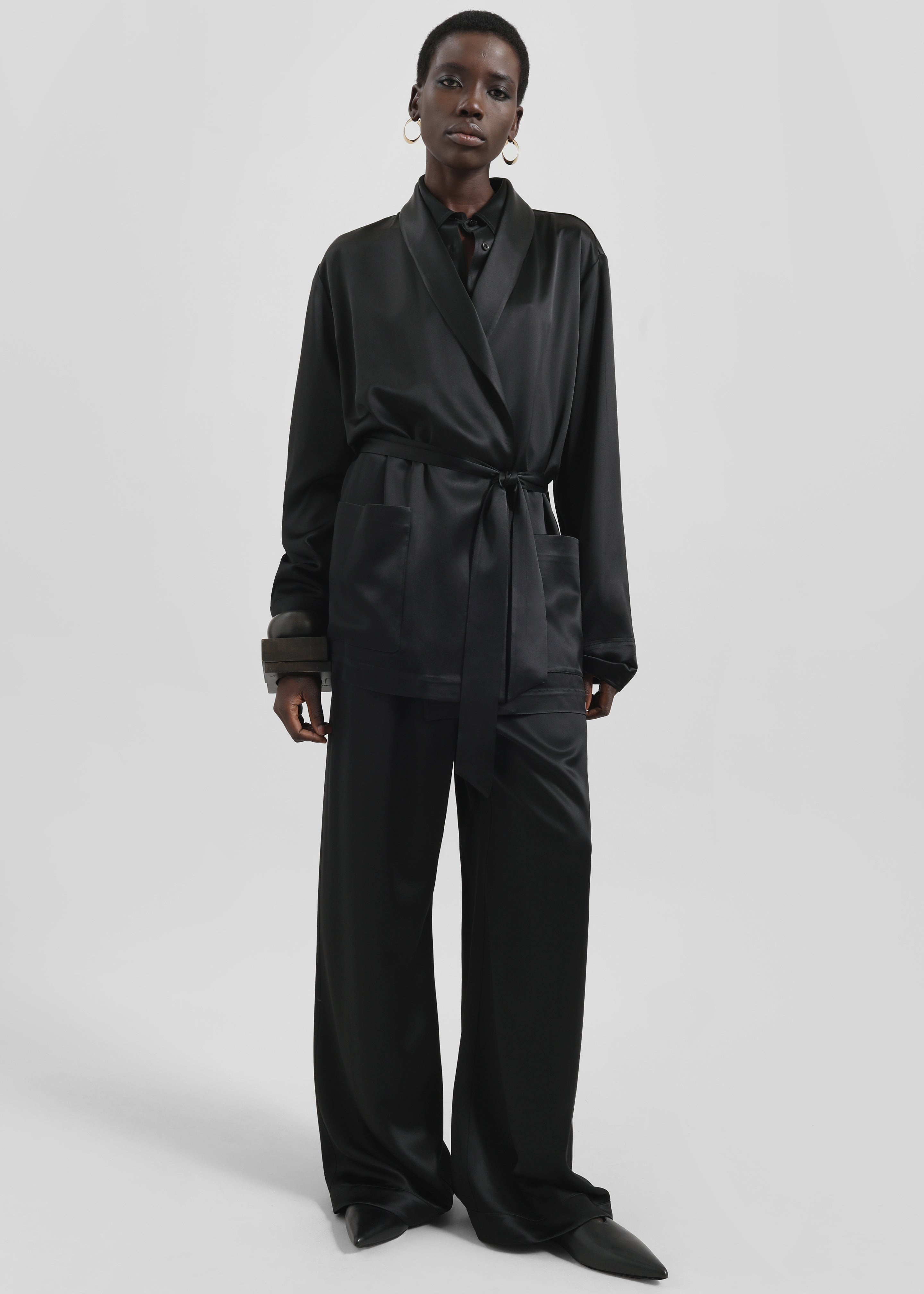 Scarlett Satin Kimono Jacket - Black - 1