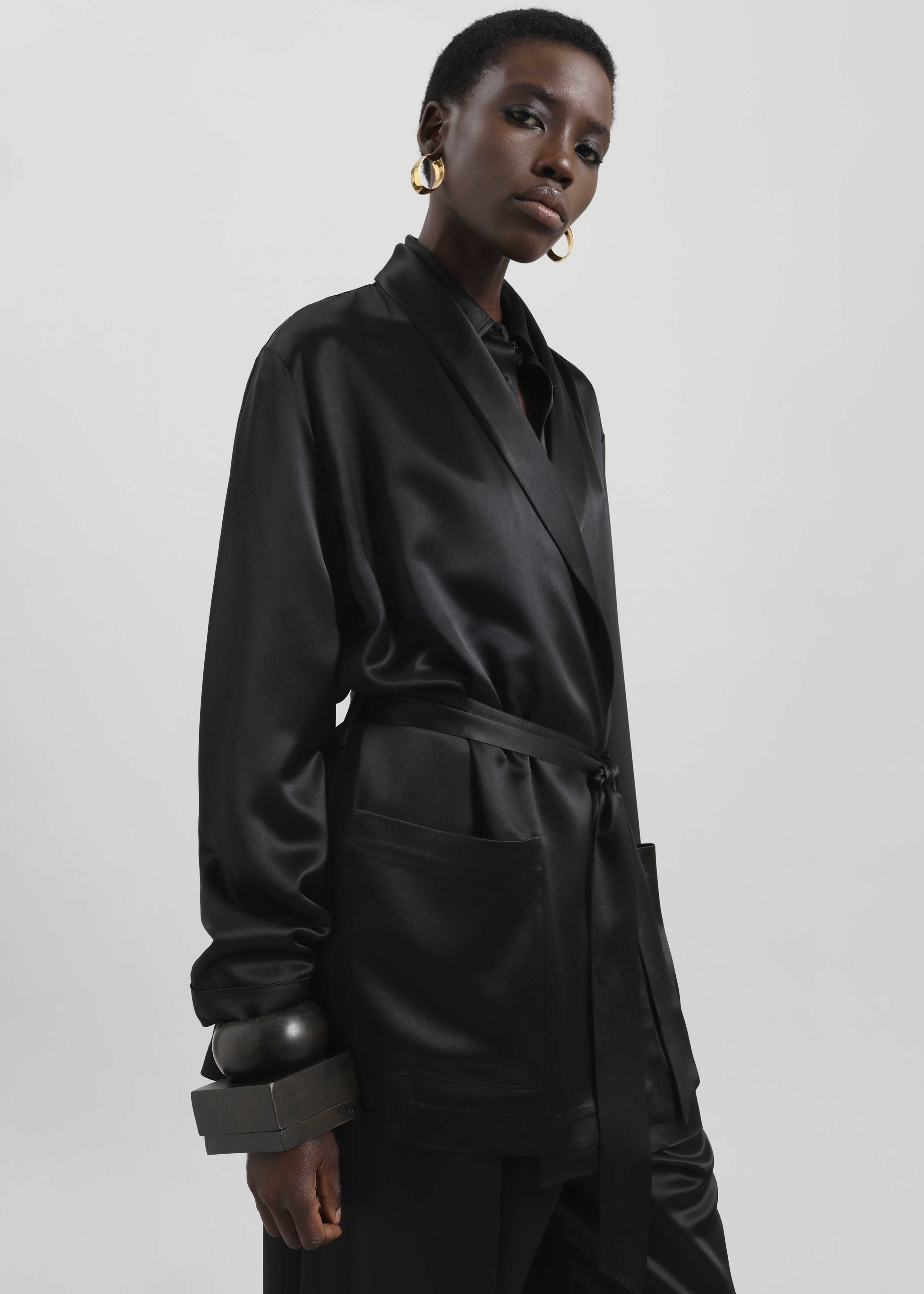 Scarlett Satin Kimono Jacket - Black - 2
