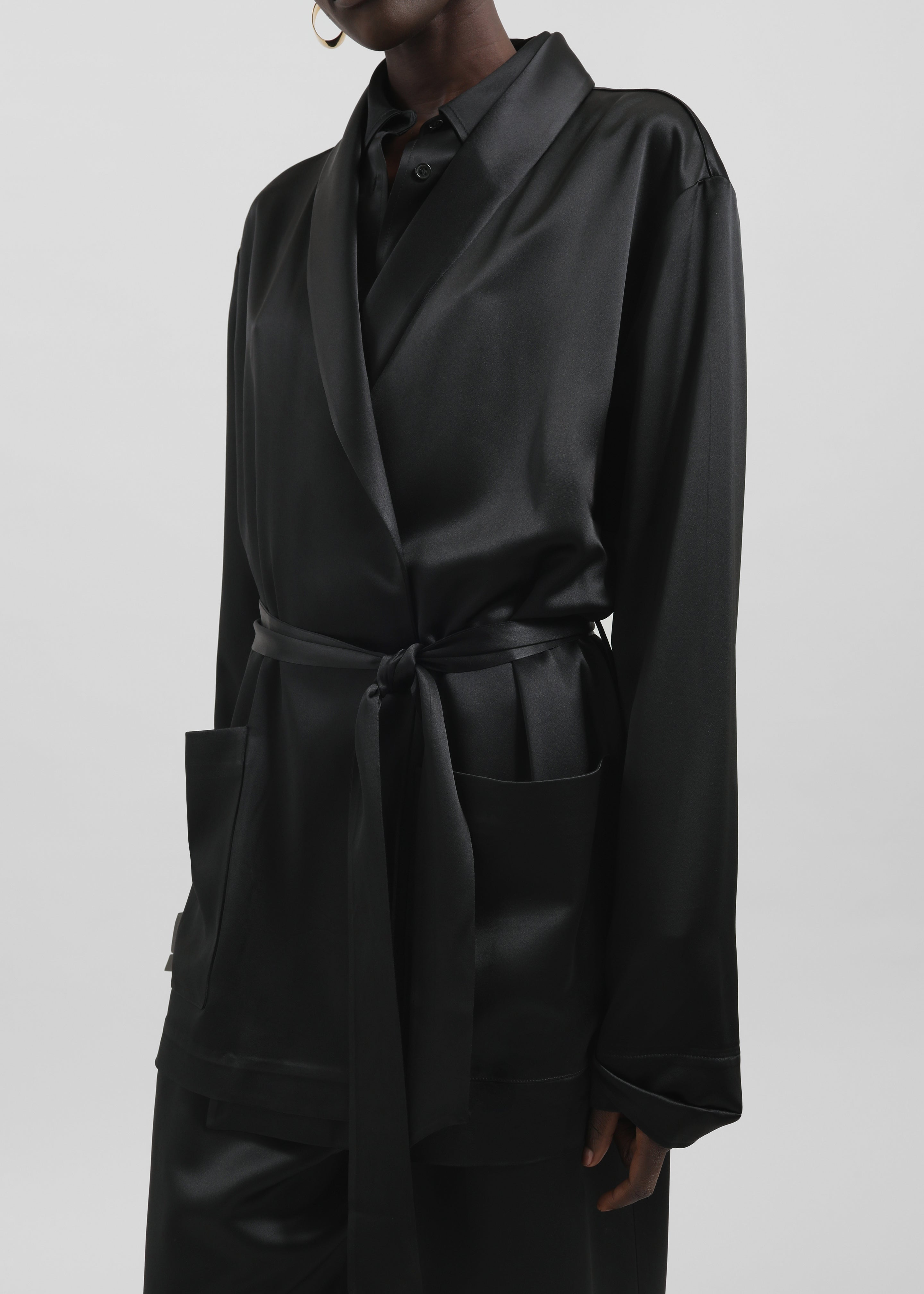 Scarlett Satin Kimono Jacket - Black - 3