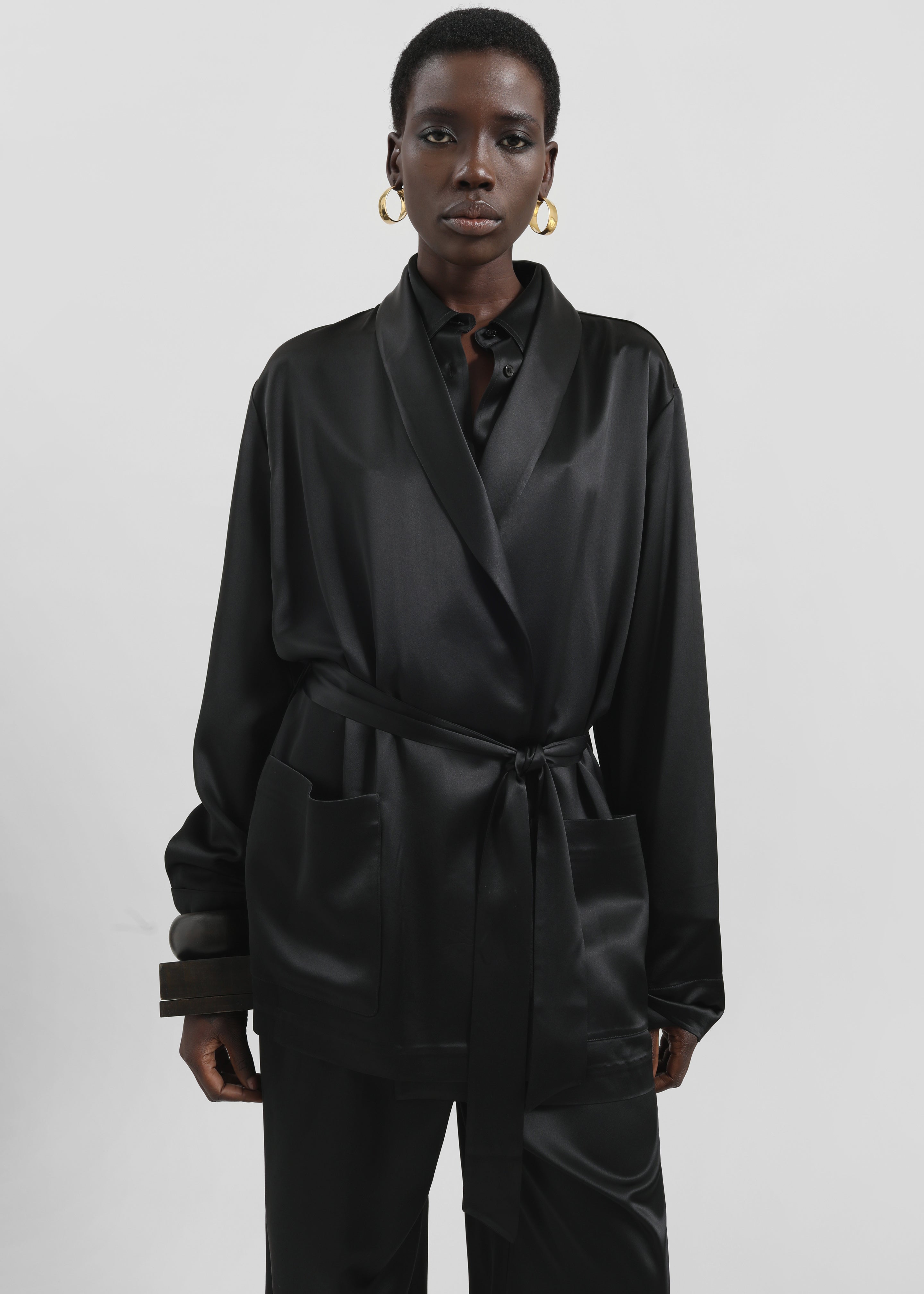 Scarlett Satin Kimono Jacket - Black - 4