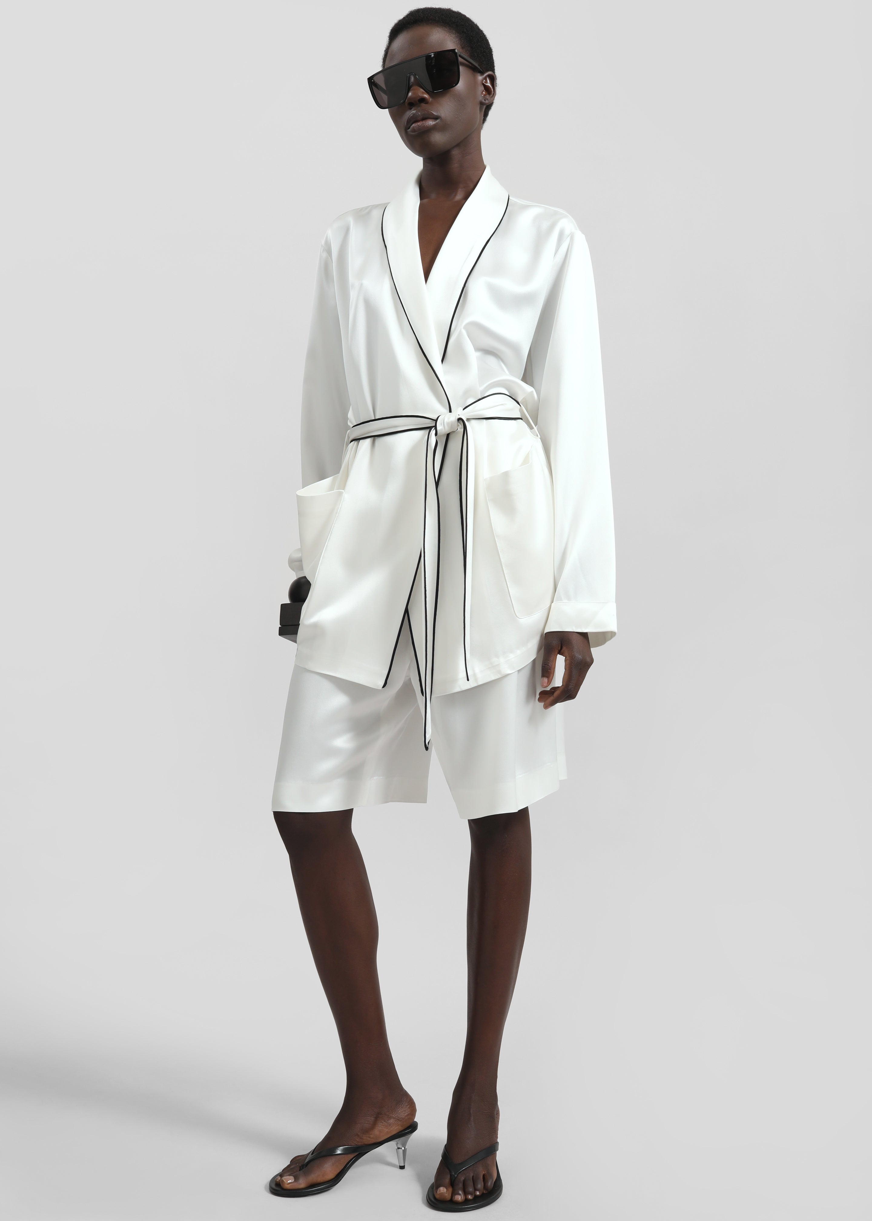 Scarlett Satin Kimono Jacket - White - 1