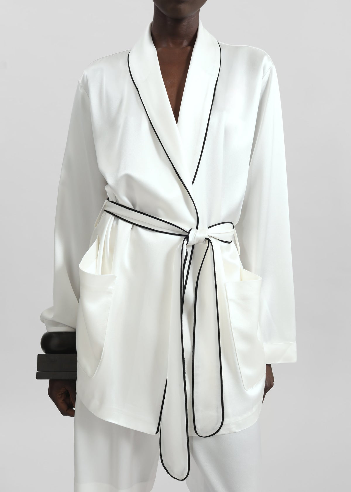 Scarlett Satin Kimono Jacket - White - 2