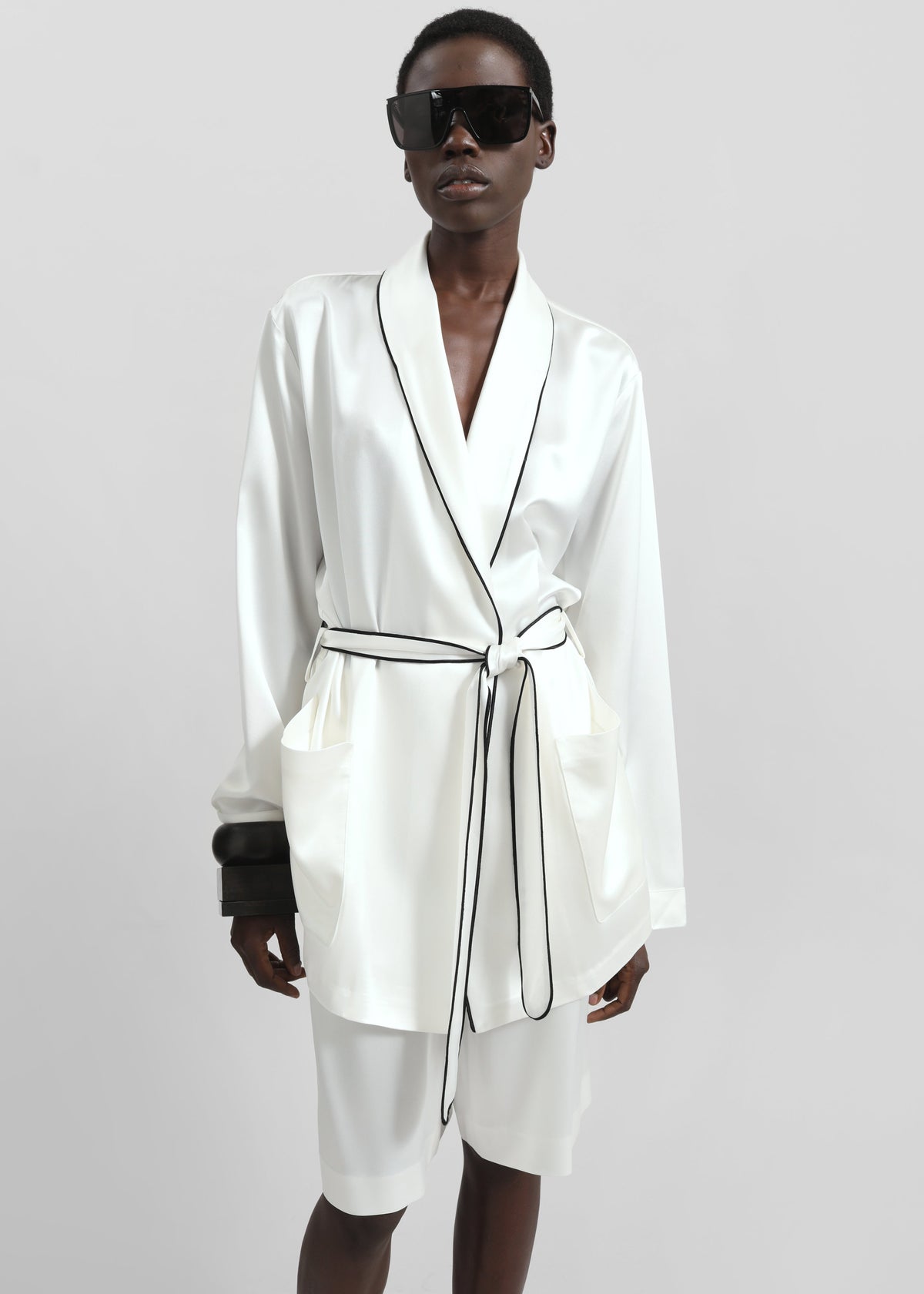 Scarlett Satin Kimono Jacket - White - 3