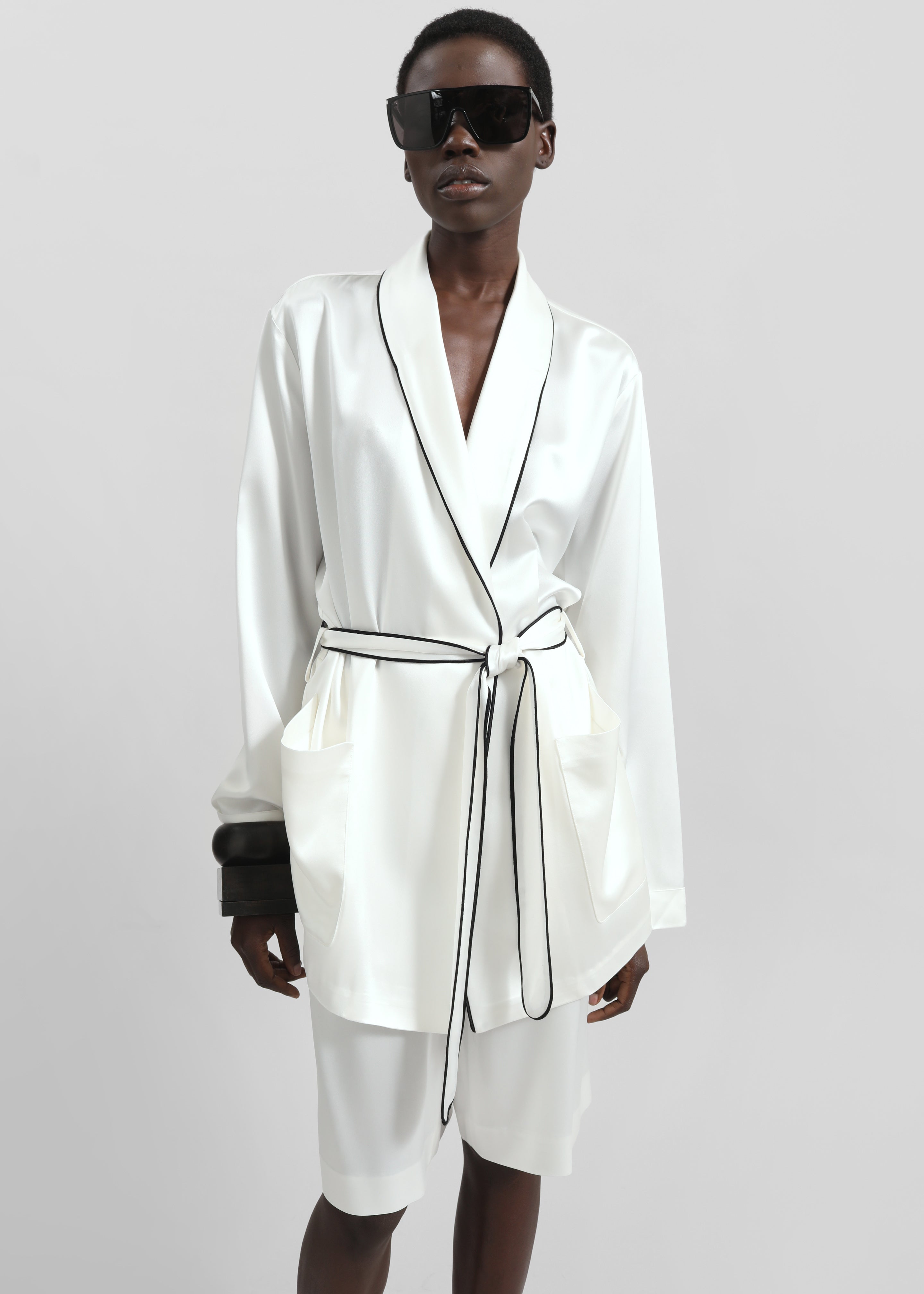 Scarlett Satin Kimono Jacket - White - 3