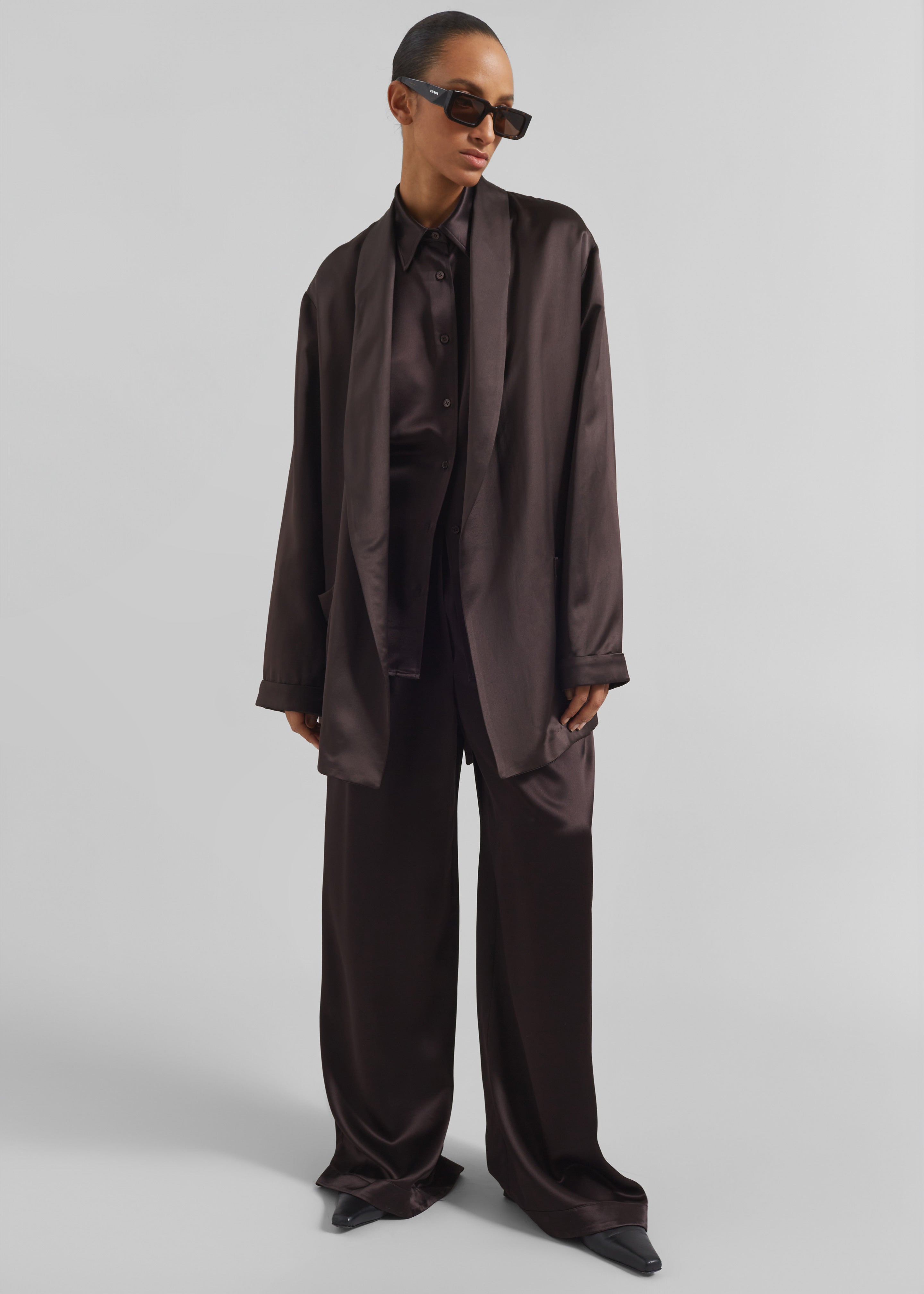 Scarlett Satin Kimono Jacket - Brown - 3