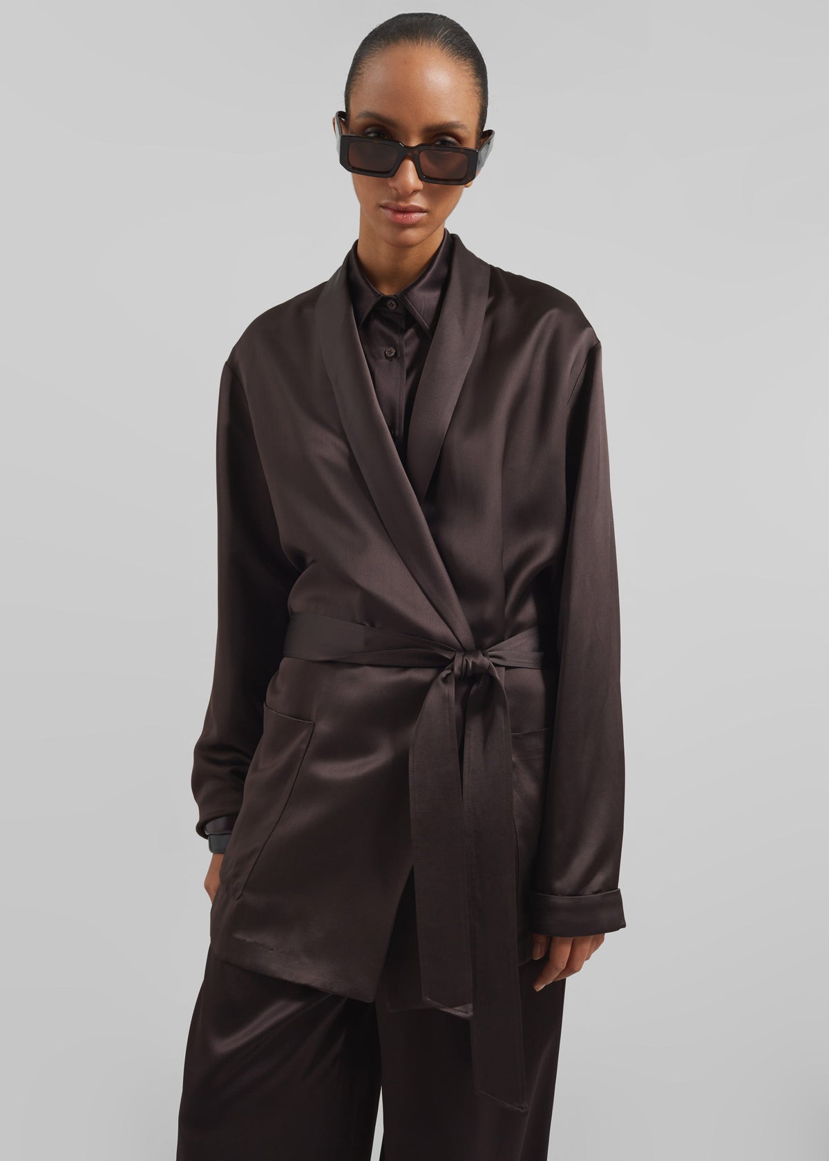 Scarlett Satin Kimono Jacket - Brown - 5