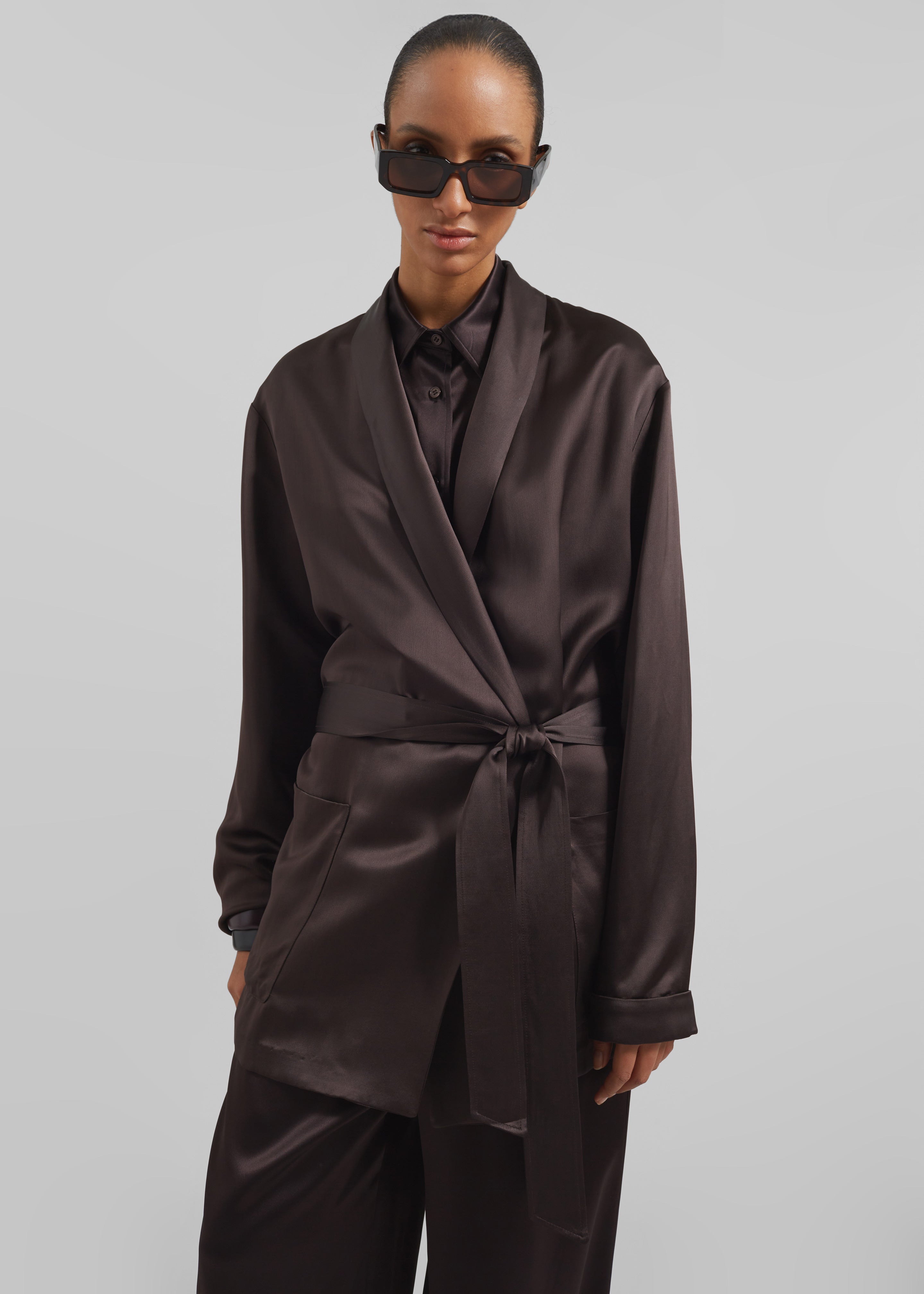 Scarlett Satin Kimono Jacket - Brown - 5