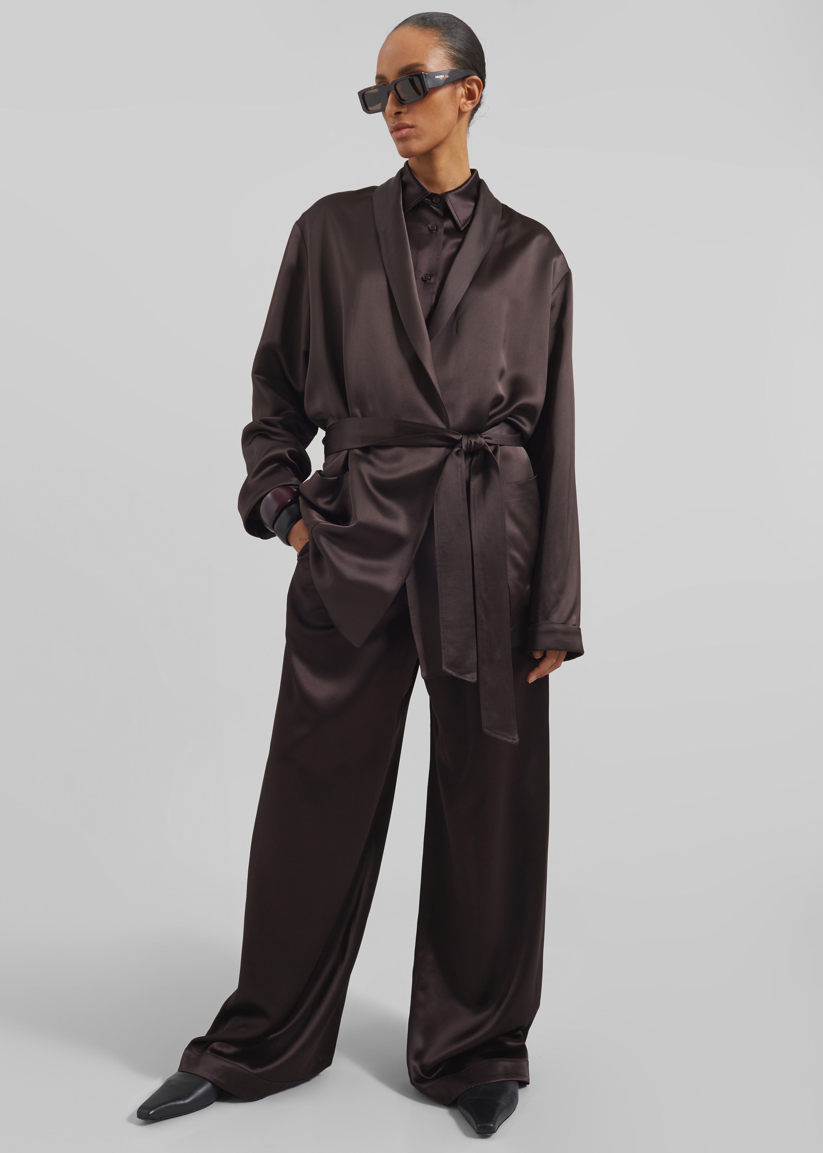 Scarlett Satin Kimono Jacket - Brown - 2