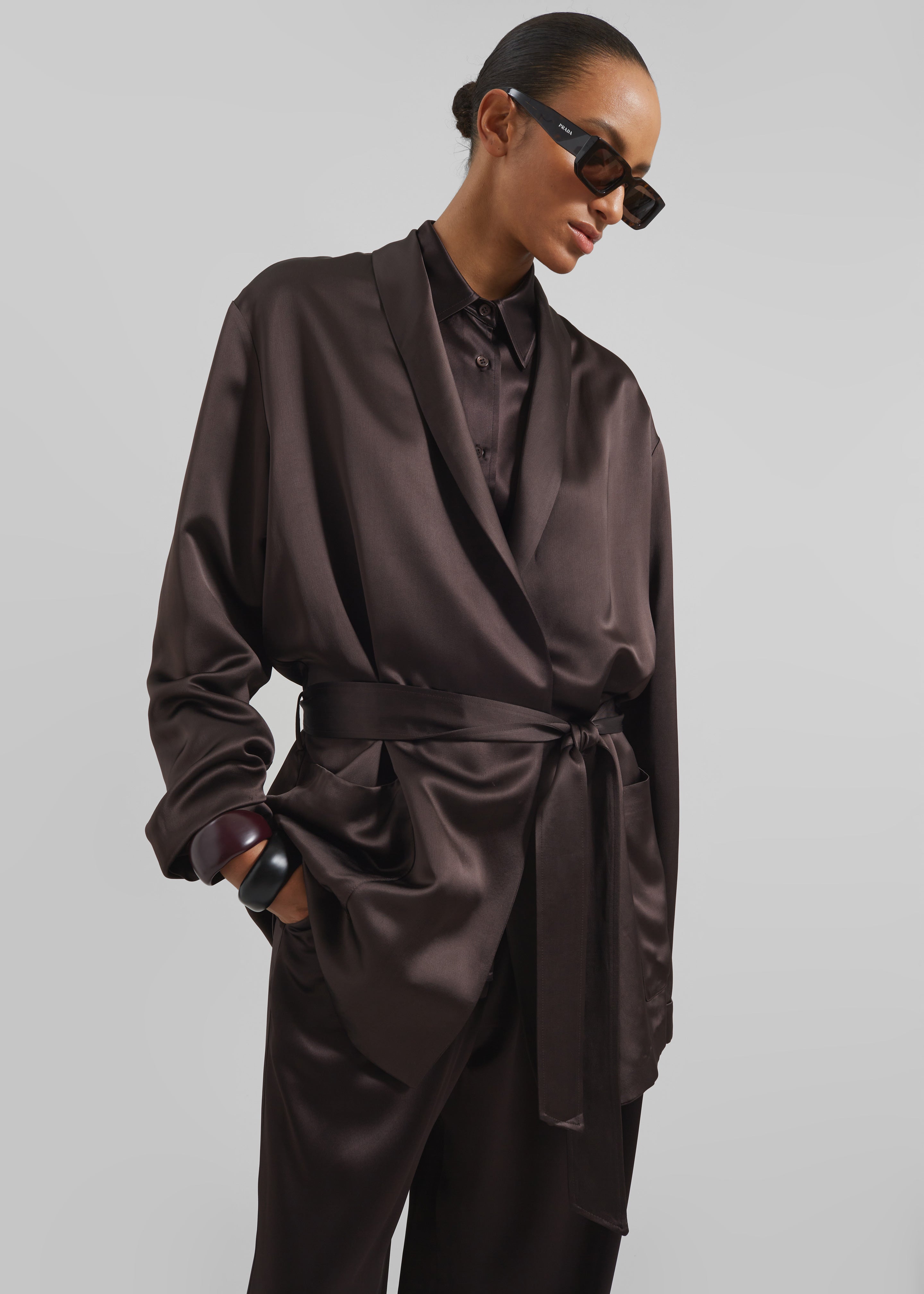 Scarlett Satin Kimono Jacket - Brown - 6