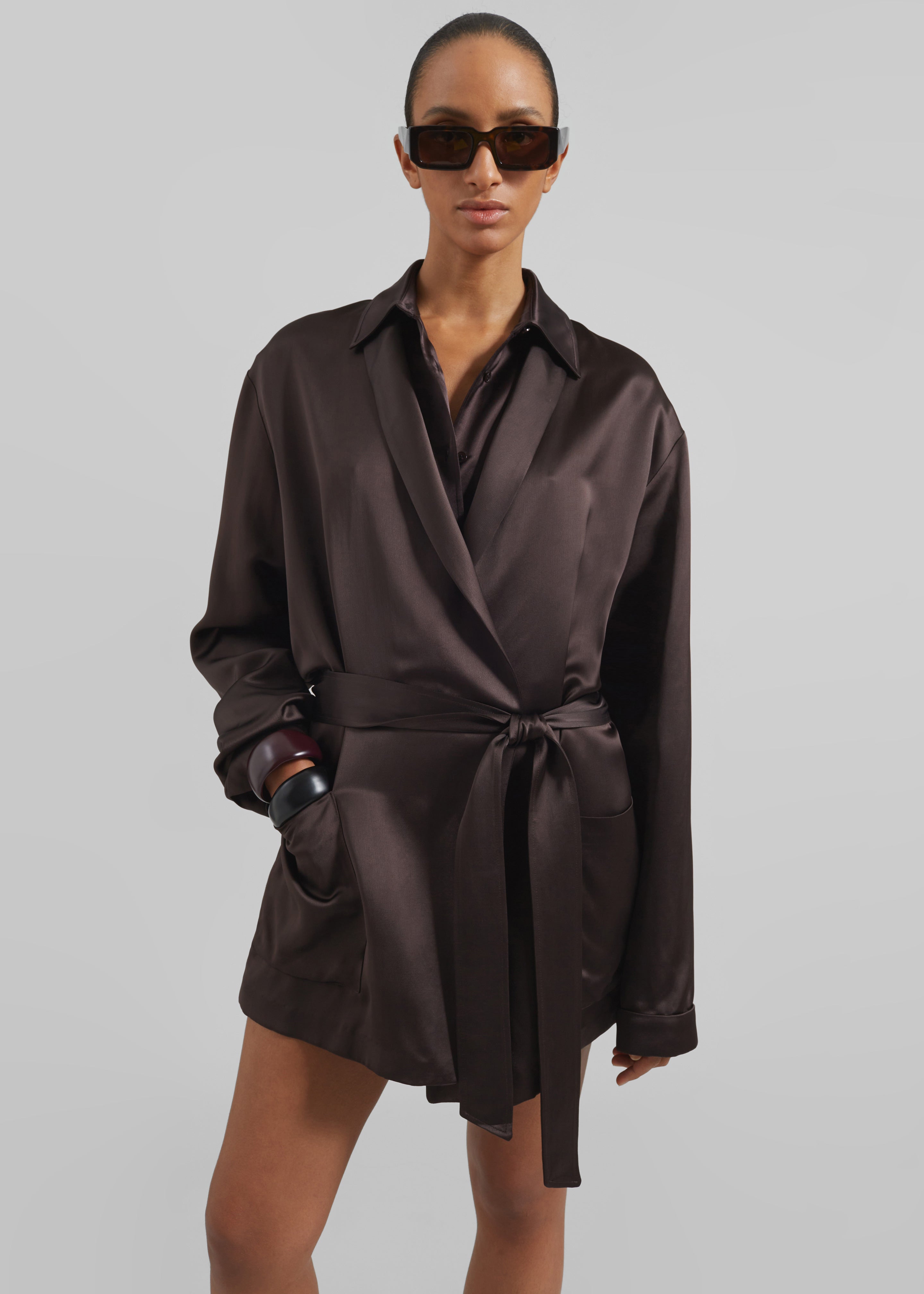 Scarlett Satin Kimono Jacket - Brown - 4