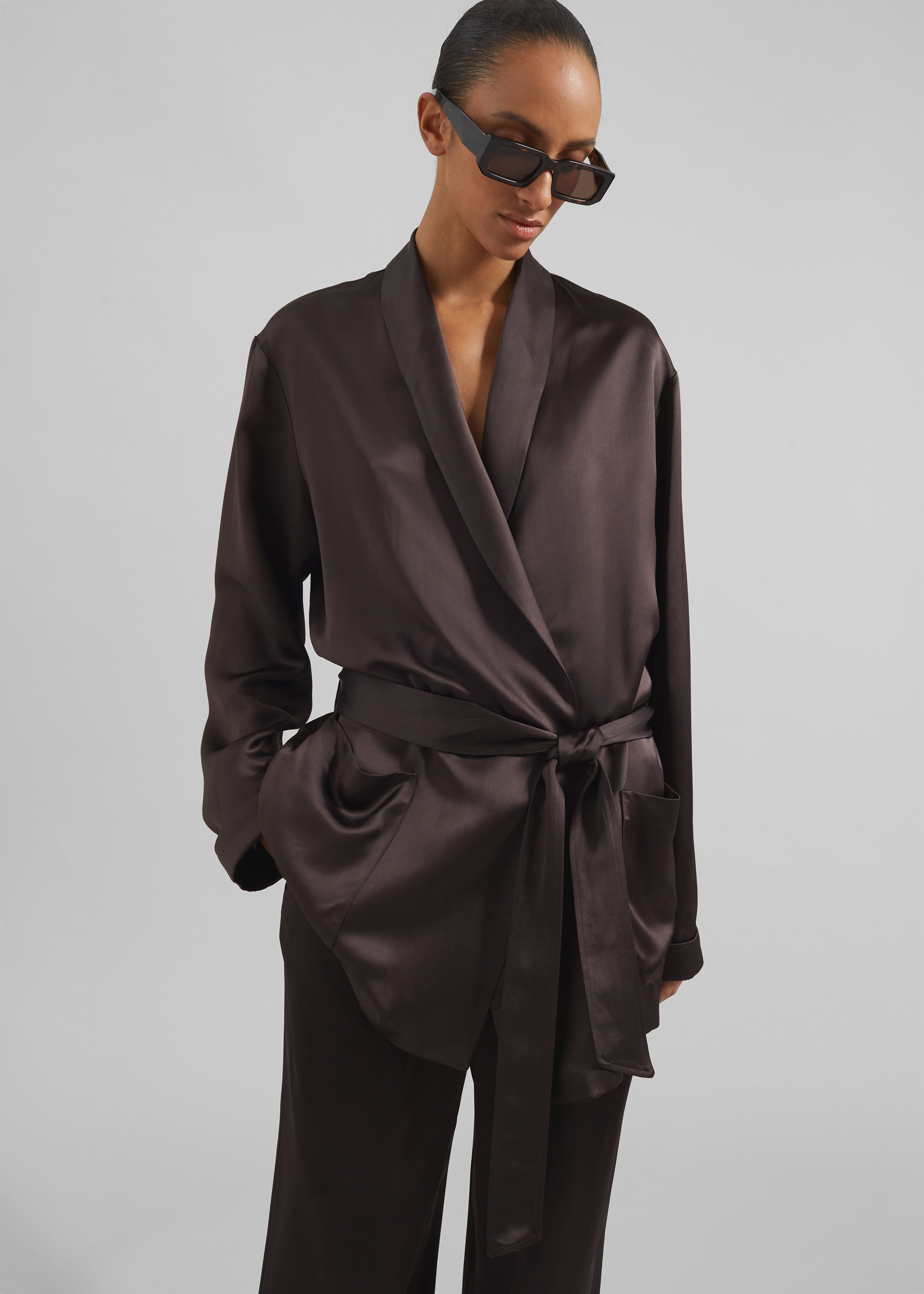 Scarlett Satin Kimono Jacket - Brown - 1