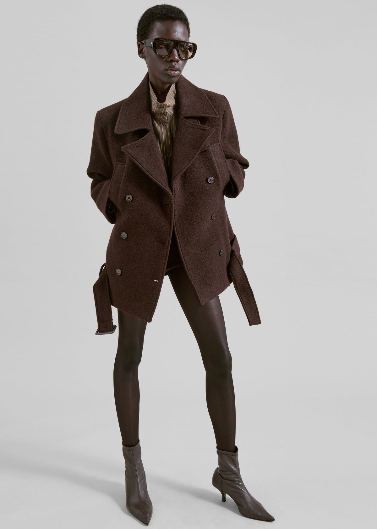 Scothern Brushed Wool Peacoat - Brown - 3