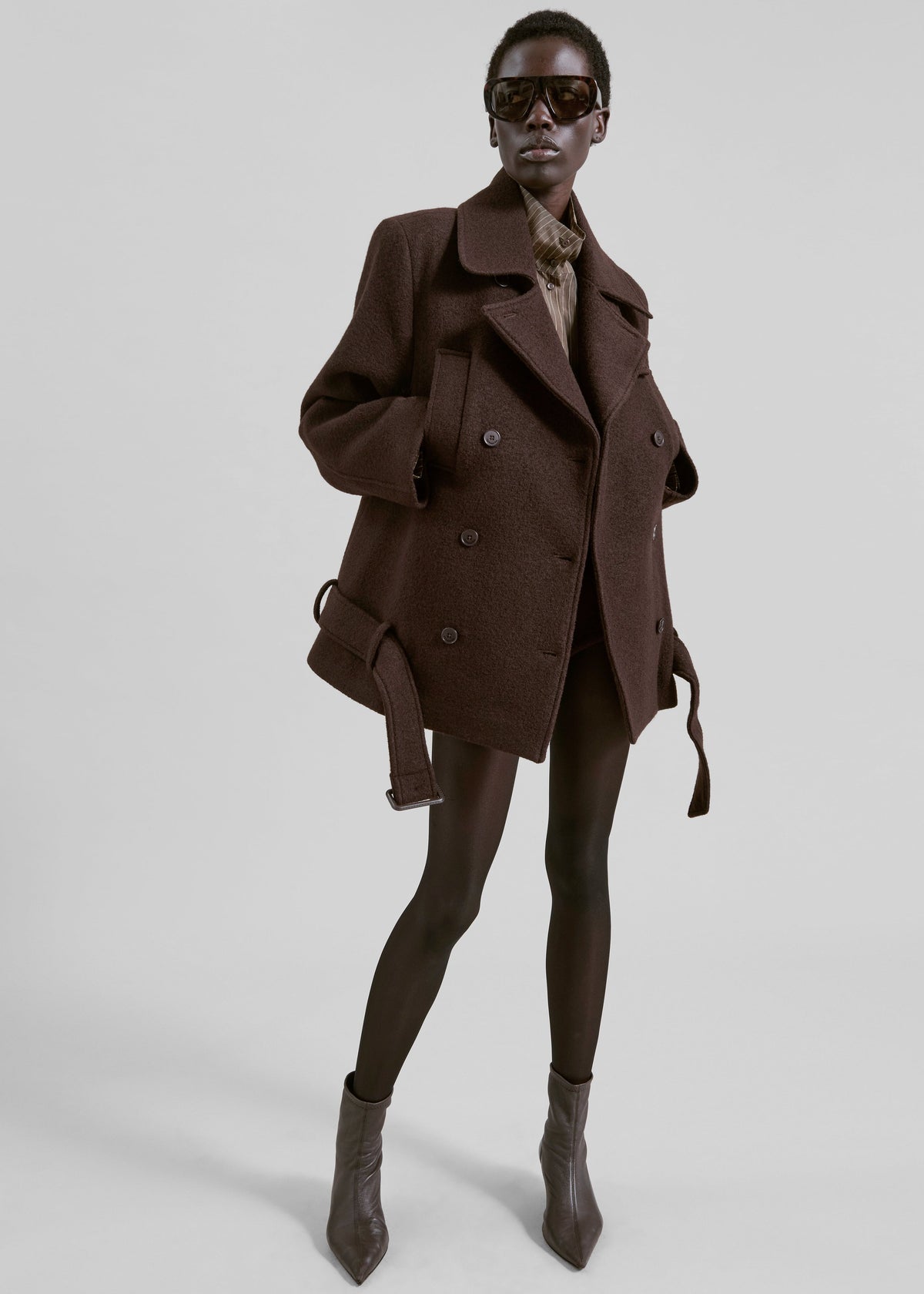 Scothern Brushed Wool Peacoat - Brown - 7