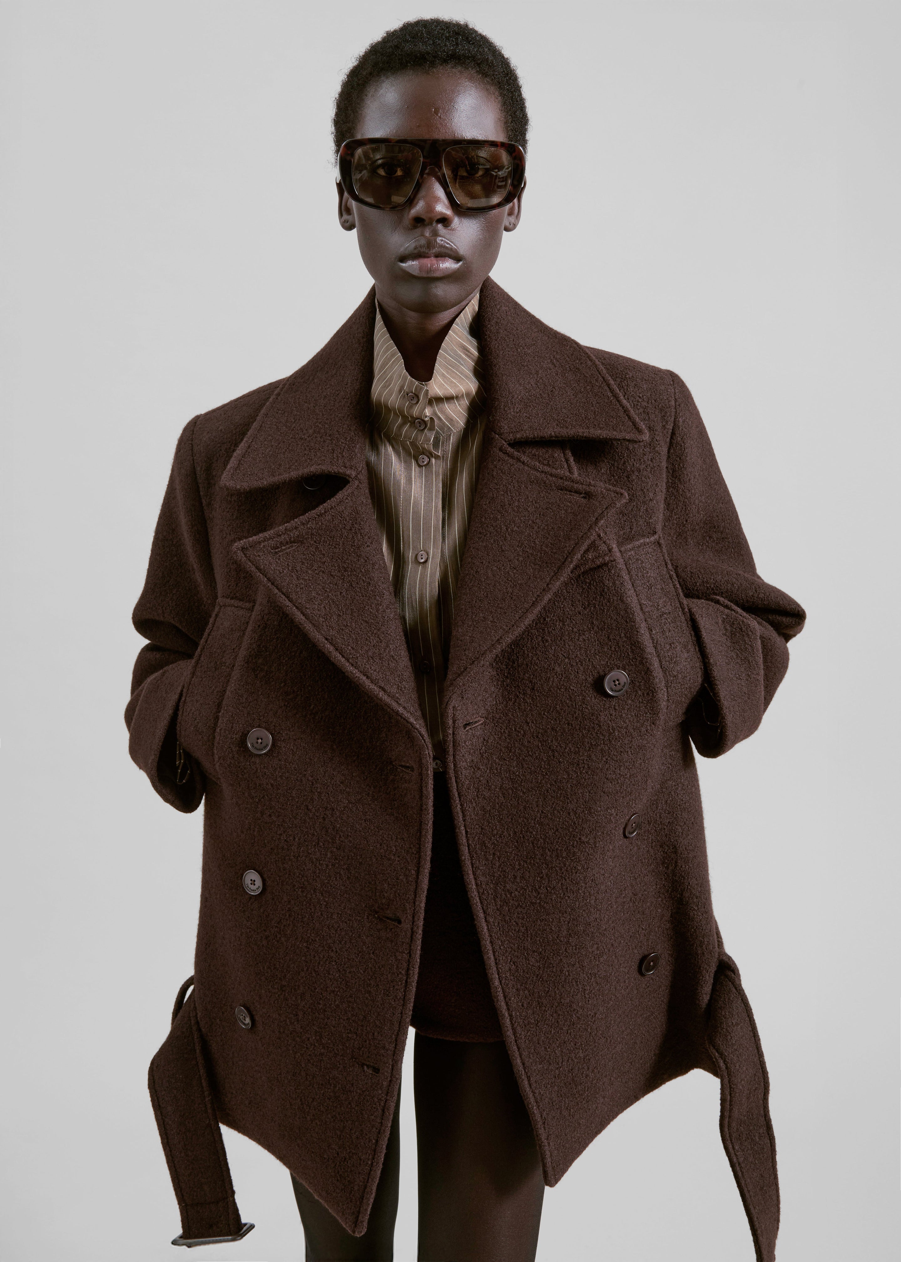Scothern Brushed Wool Peacoat - Brown - 5