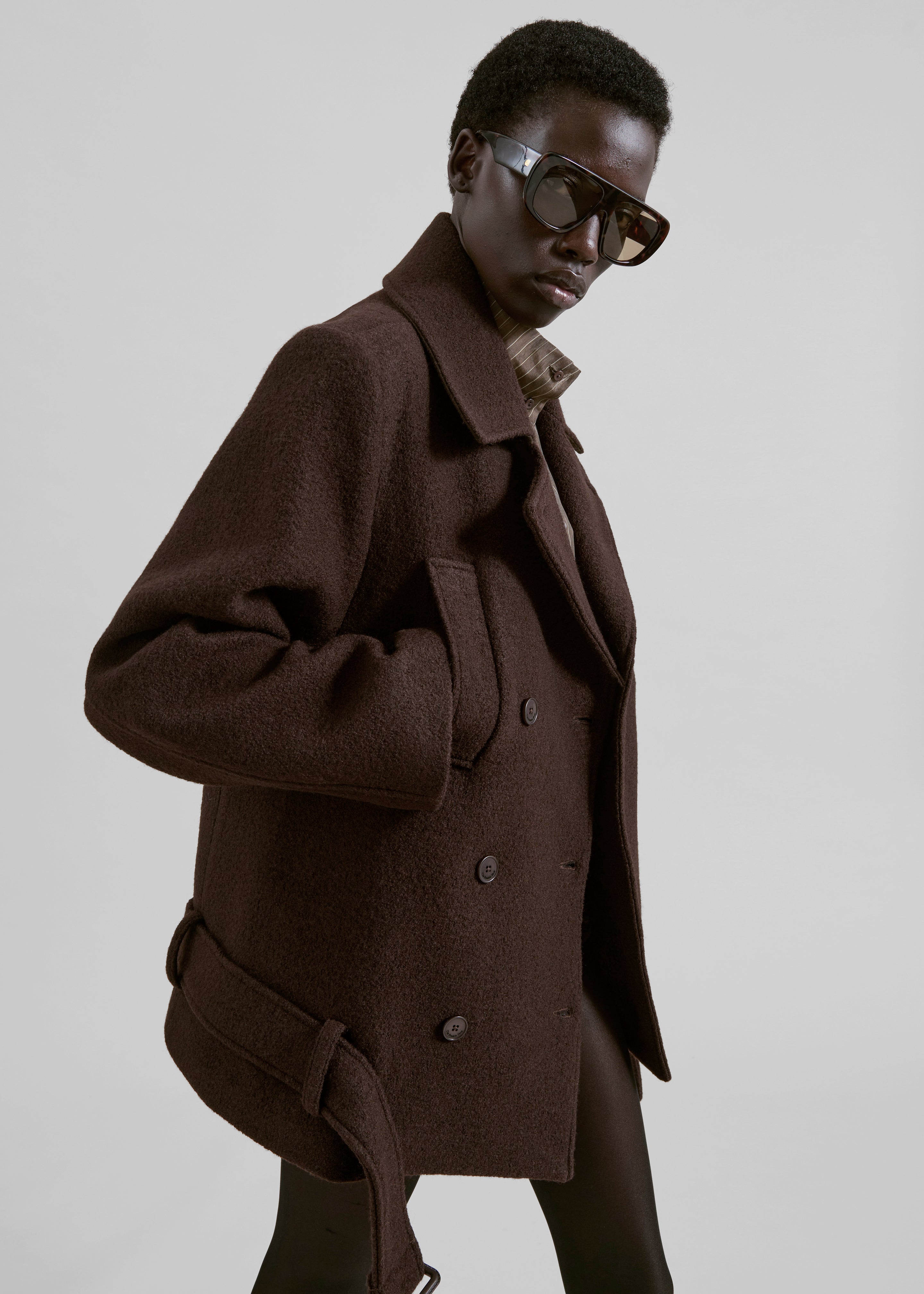 Scothern Brushed Wool Peacoat - Brown - 6