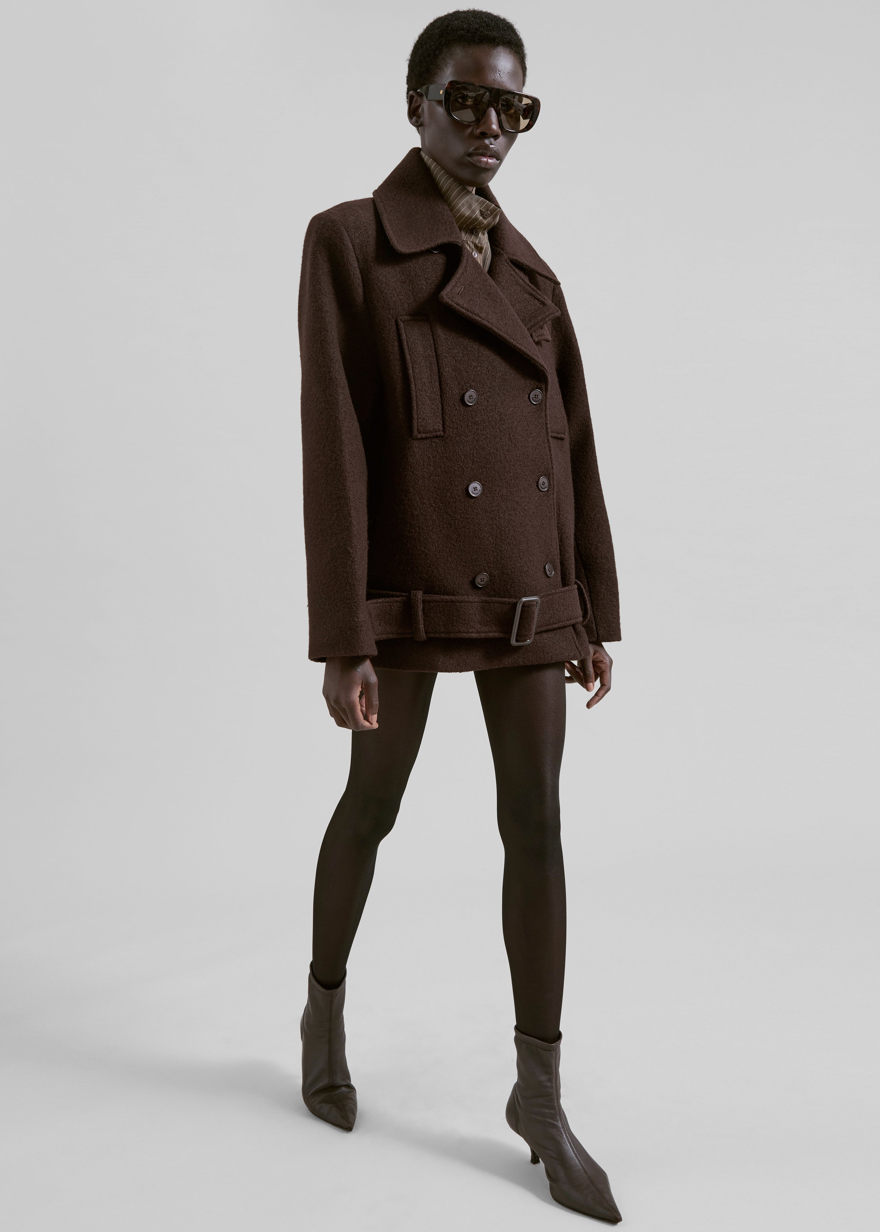 Scothern Brushed Wool Peacoat - Brown - 8