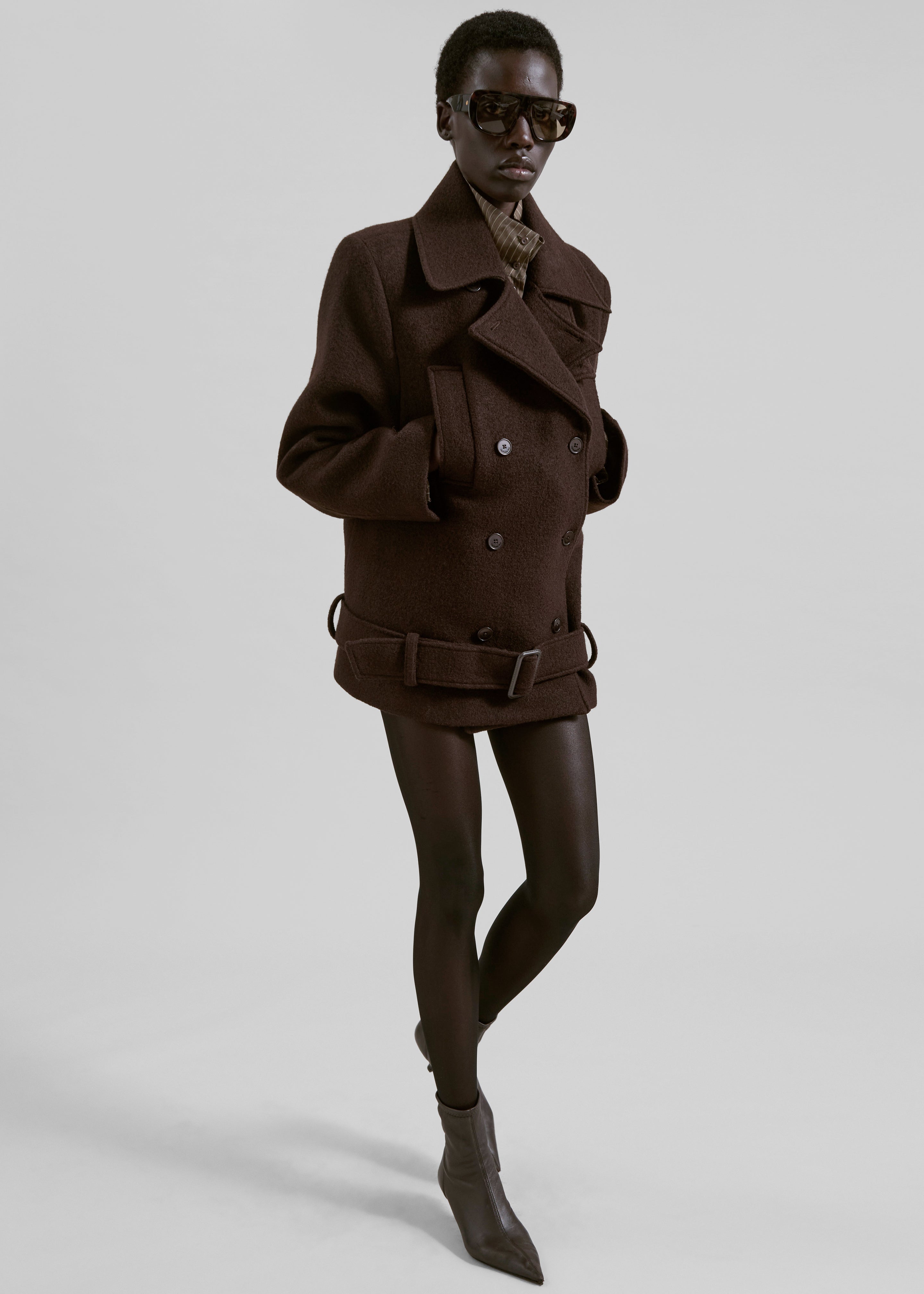 Scothern Brushed Wool Peacoat - Brown - 1