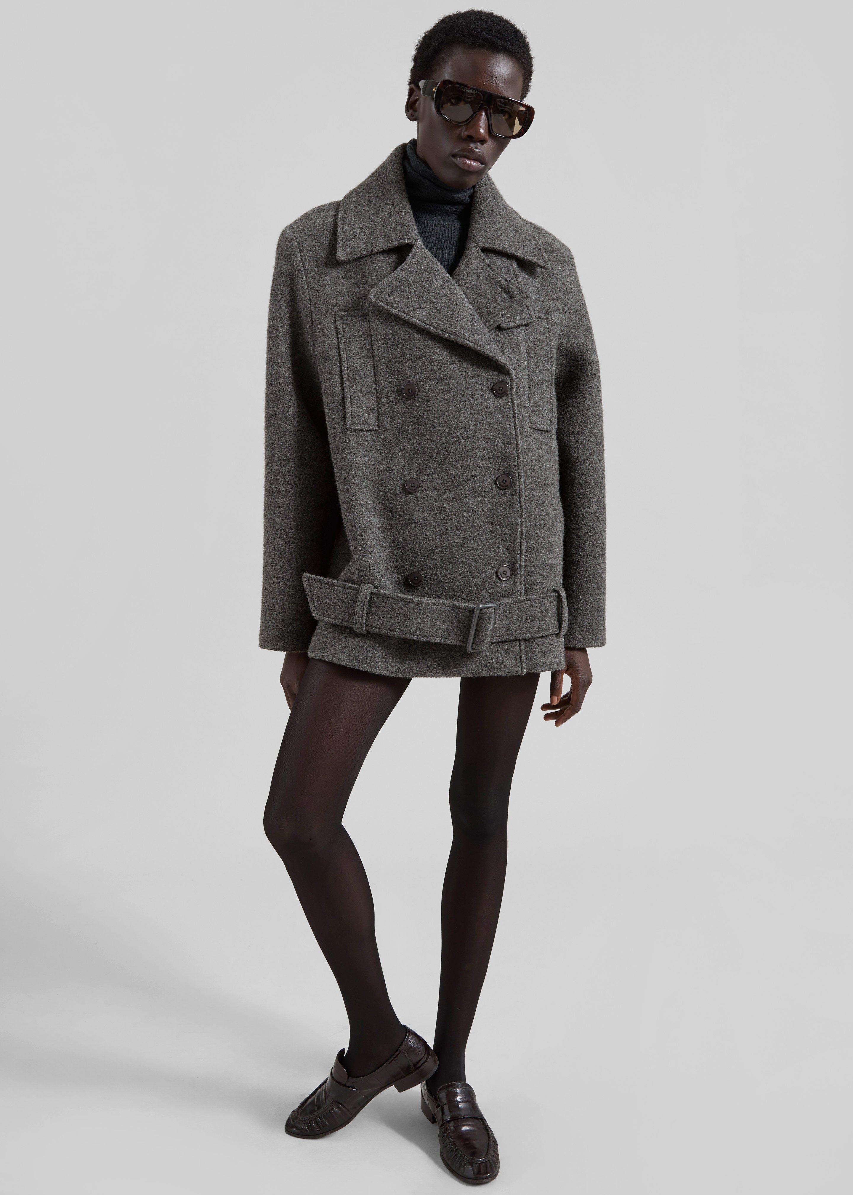 Scothern Brushed Wool Peacoat - Grey Melange