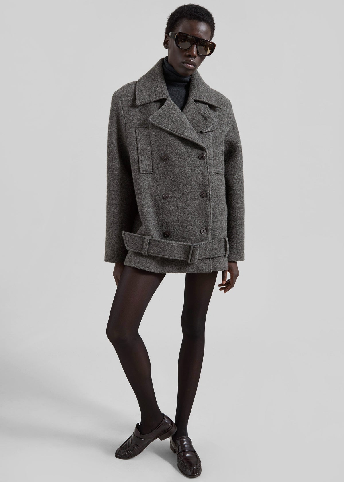Scothern Brushed Wool Peacoat - Grey Melange - 1