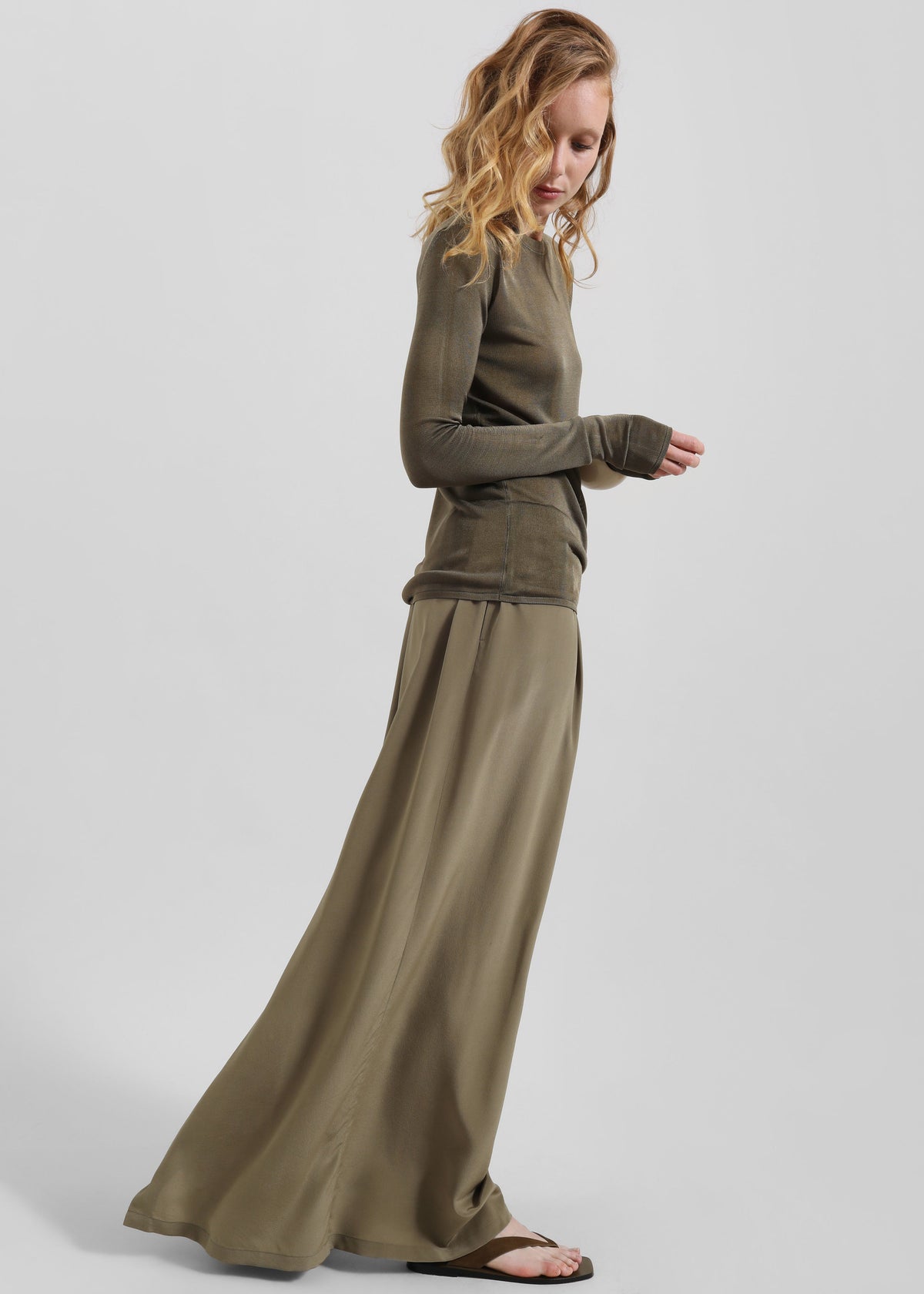 Sibena Silk Maxi Skirt - Khaki - 2
