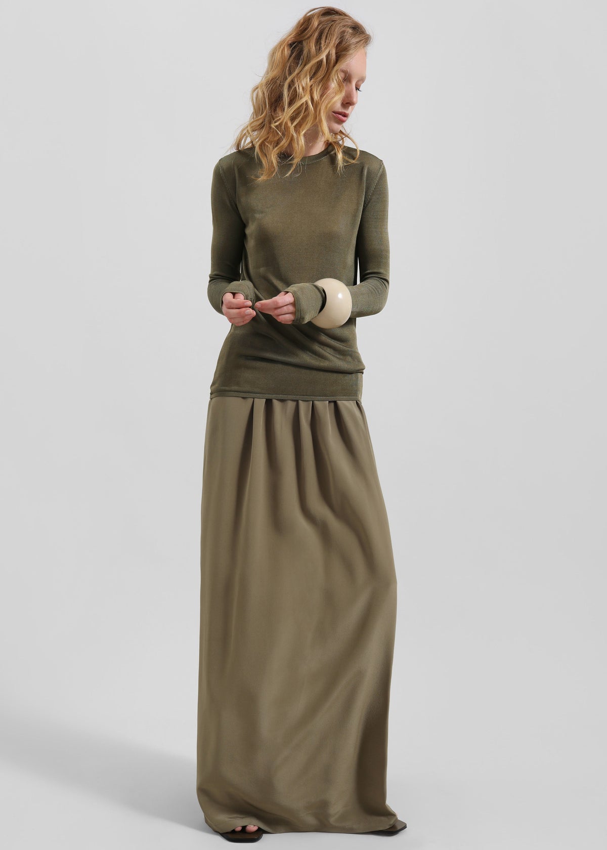 Sibena Silk Maxi Skirt - Khaki - 6