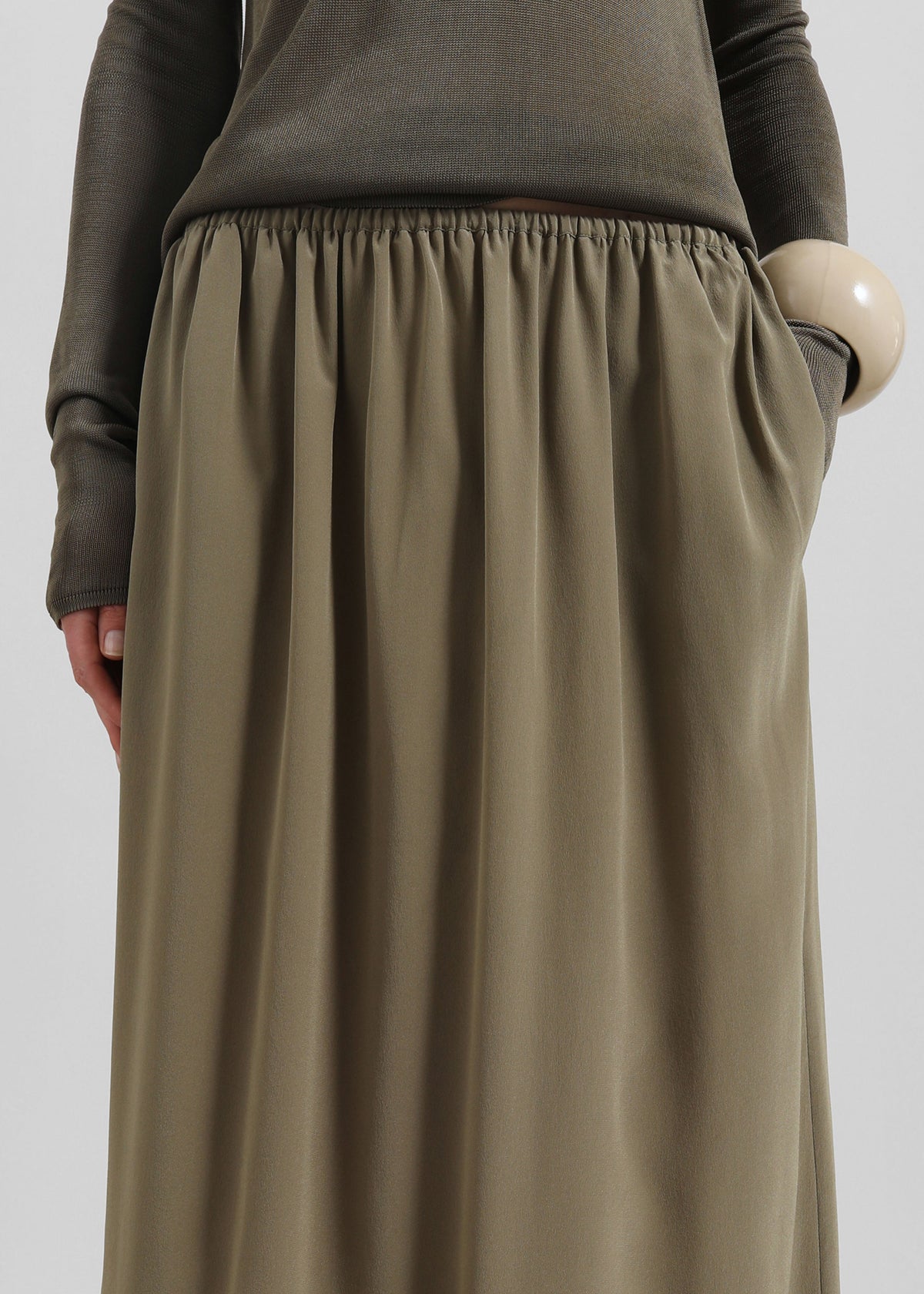 Sibena Silk Maxi Skirt - Khaki - 4