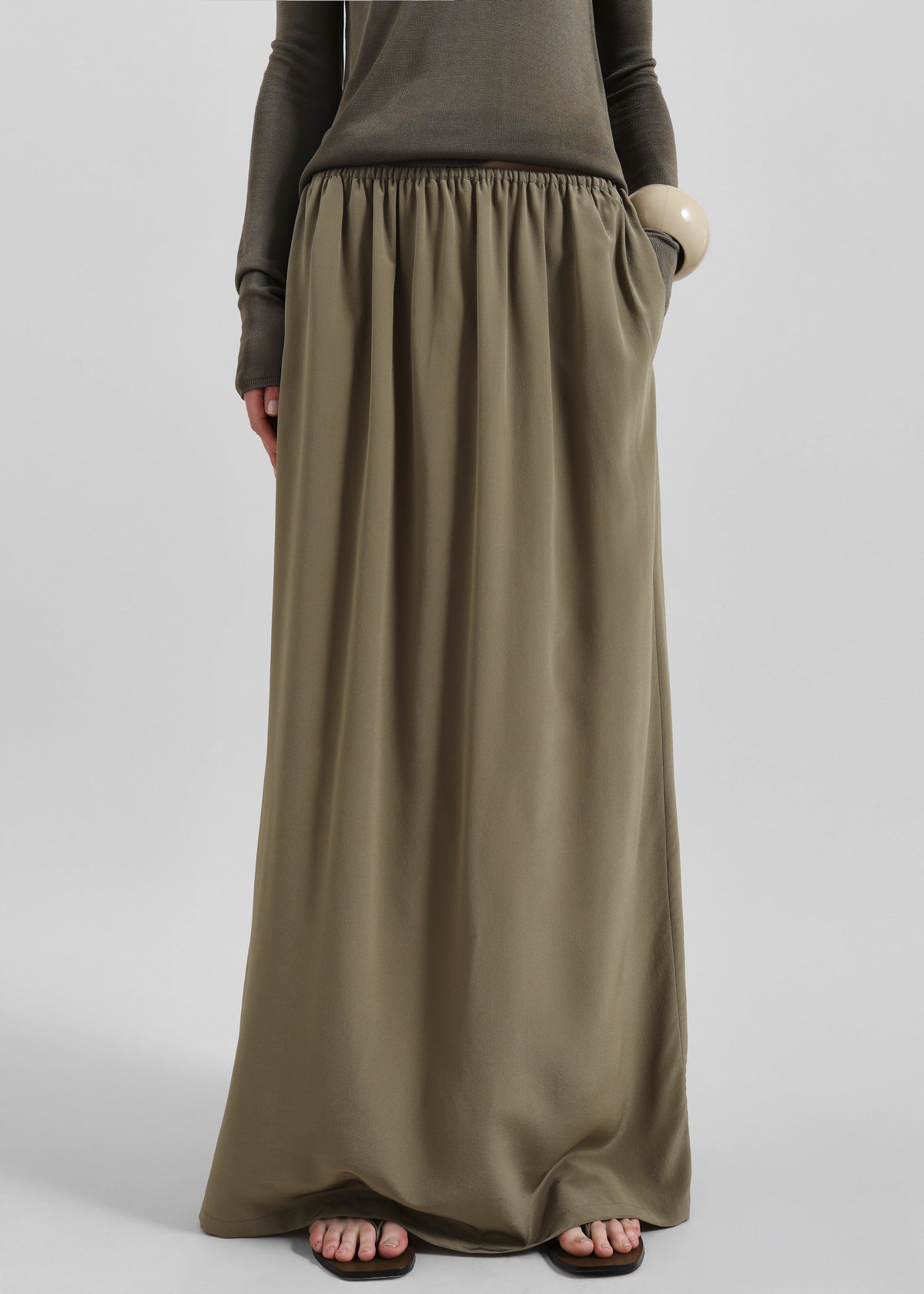 Sibena Silk Maxi Skirt - Khaki - 5