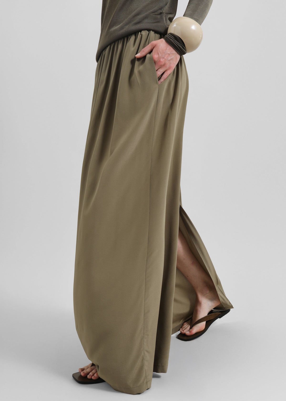 Sibena Silk Maxi Skirt - Khaki - 3
