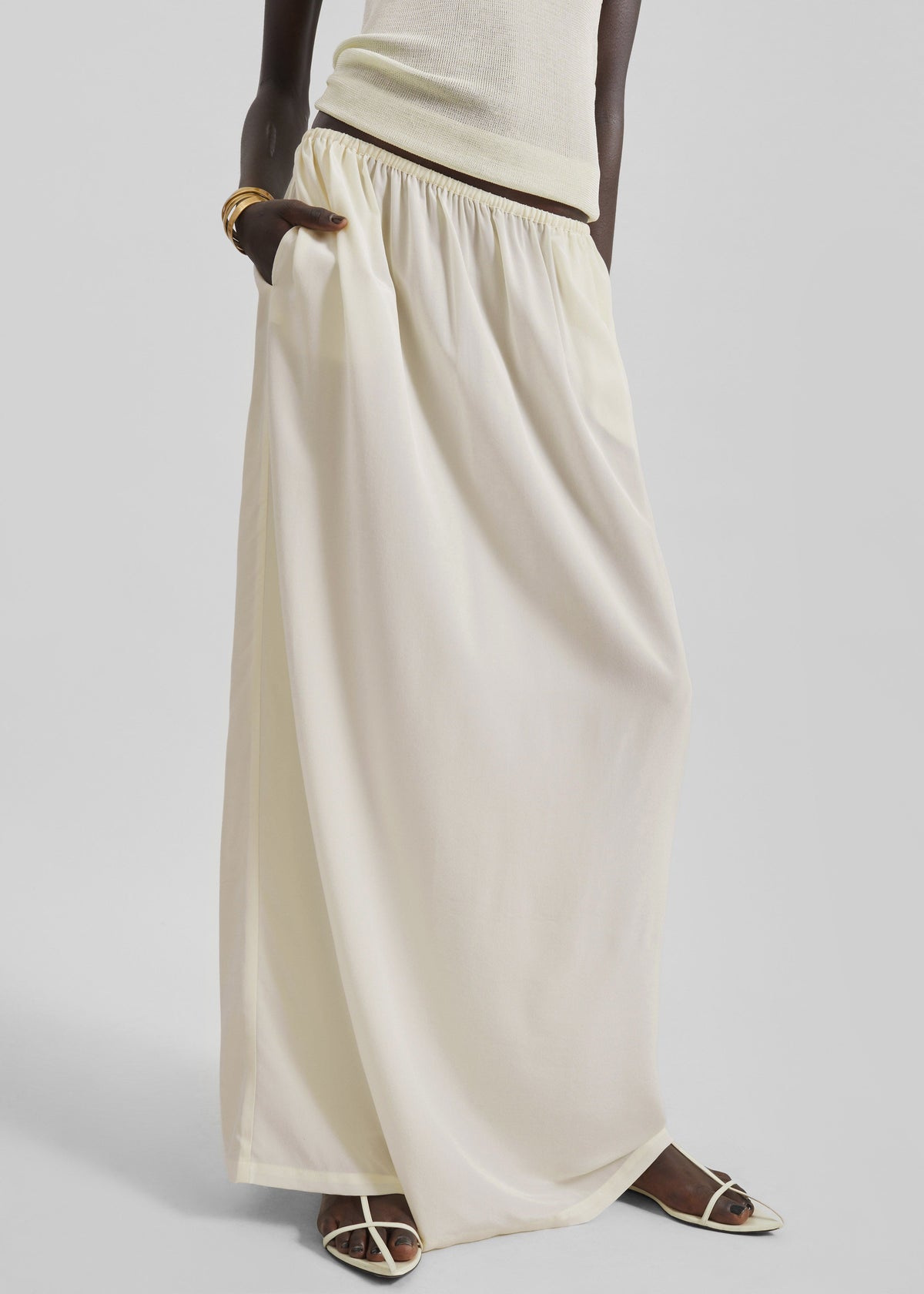Sibena Silk Maxi Skirt - Pale Yellow - 2
