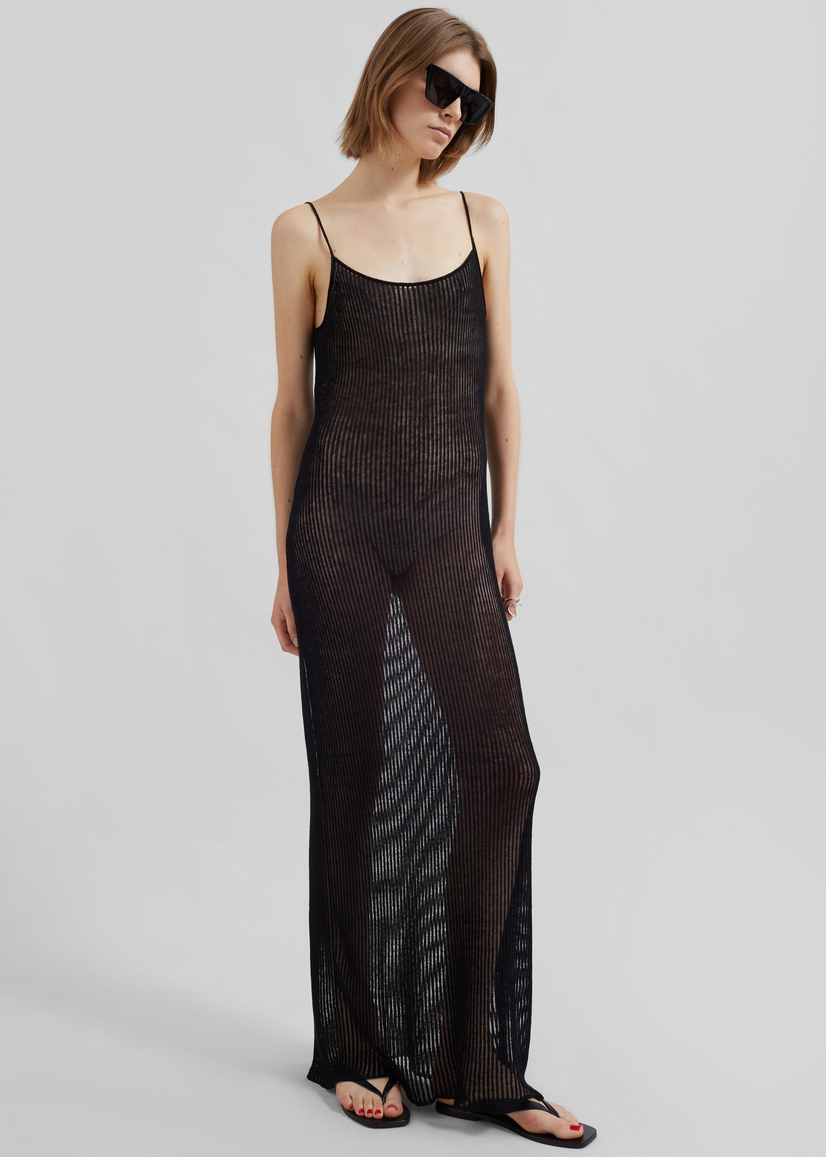 Sienna Semi Sheer Ribbed Dress - Black - 1