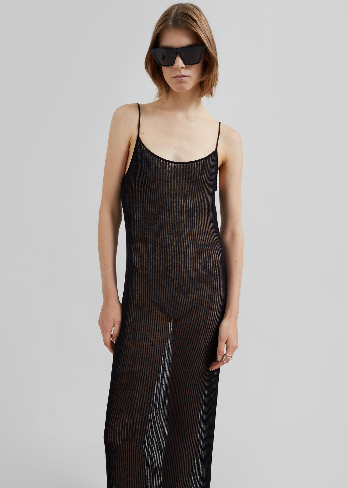 Sienna Semi Sheer Ribbed Dress - Black - 2