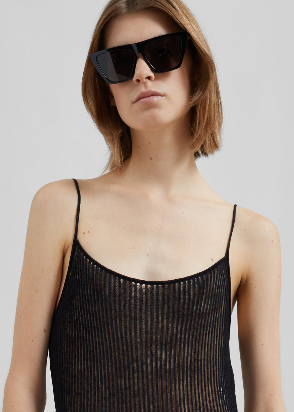 Sienna Semi Sheer Ribbed Dress - Black - 3