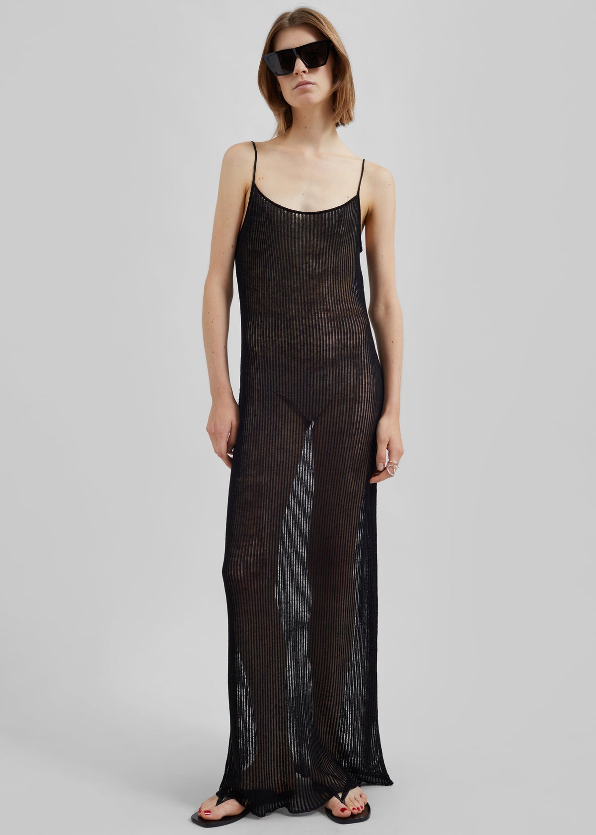 Sienna Semi Sheer Ribbed Dress - Black - 6
