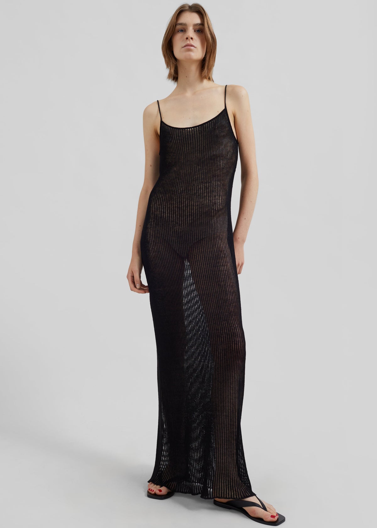 Sienna Semi Sheer Ribbed Dress - Black - 7
