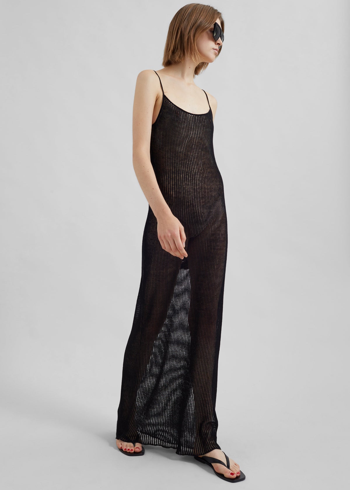 Sienna Semi Sheer Ribbed Dress - Black - 4