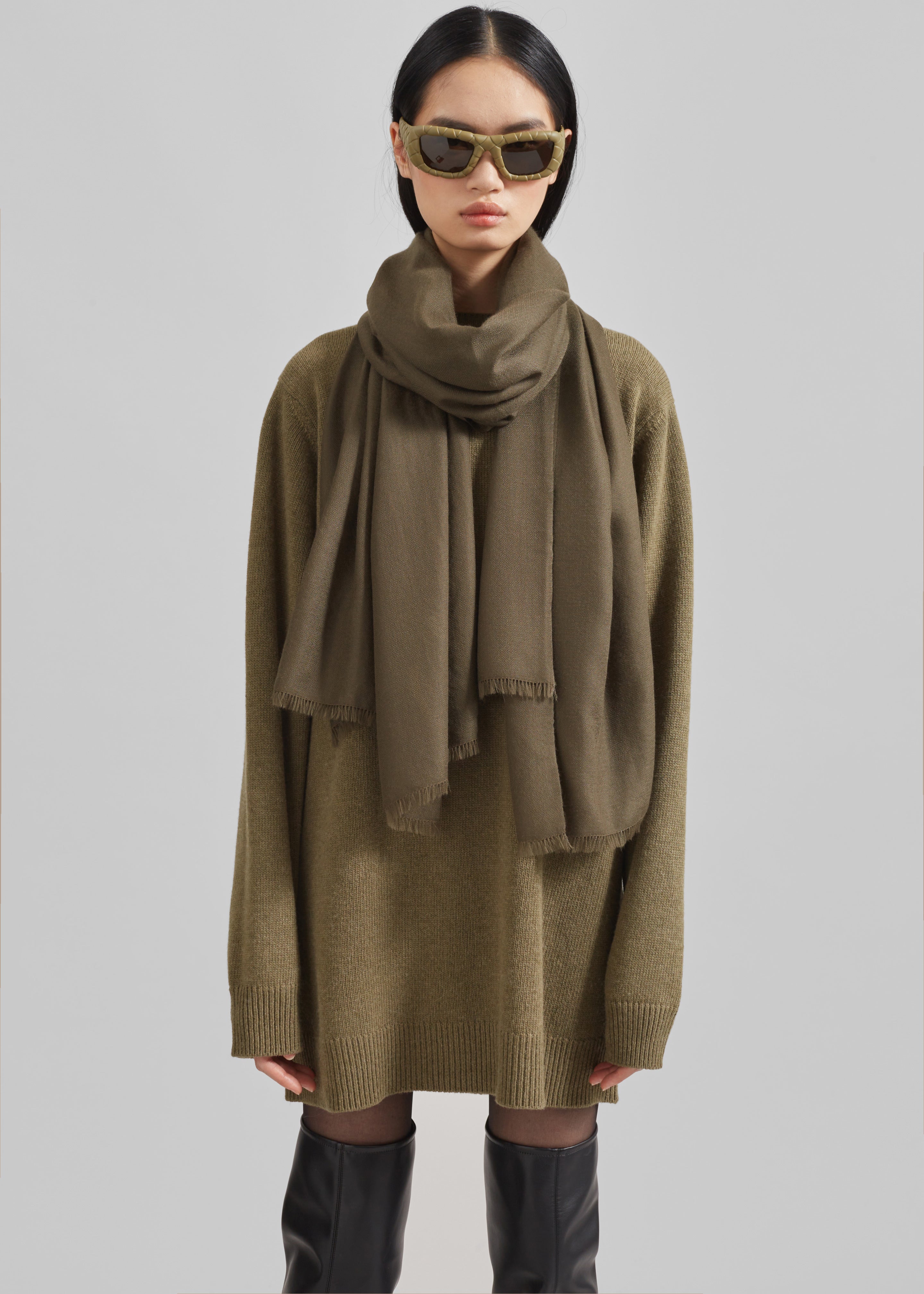 Dorset Cashmere Scarf - Khaki - 1