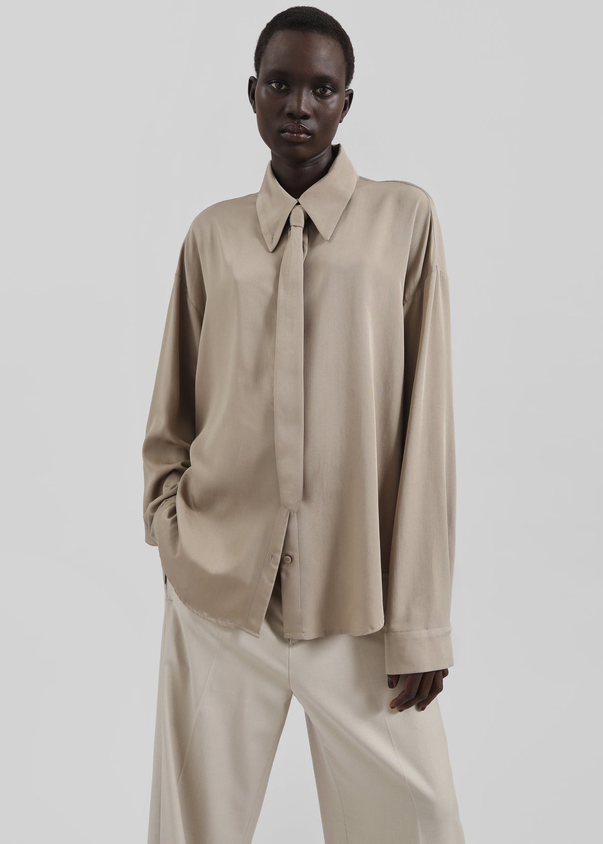 Silvan Neck Tie Shirt - Taupe - 6