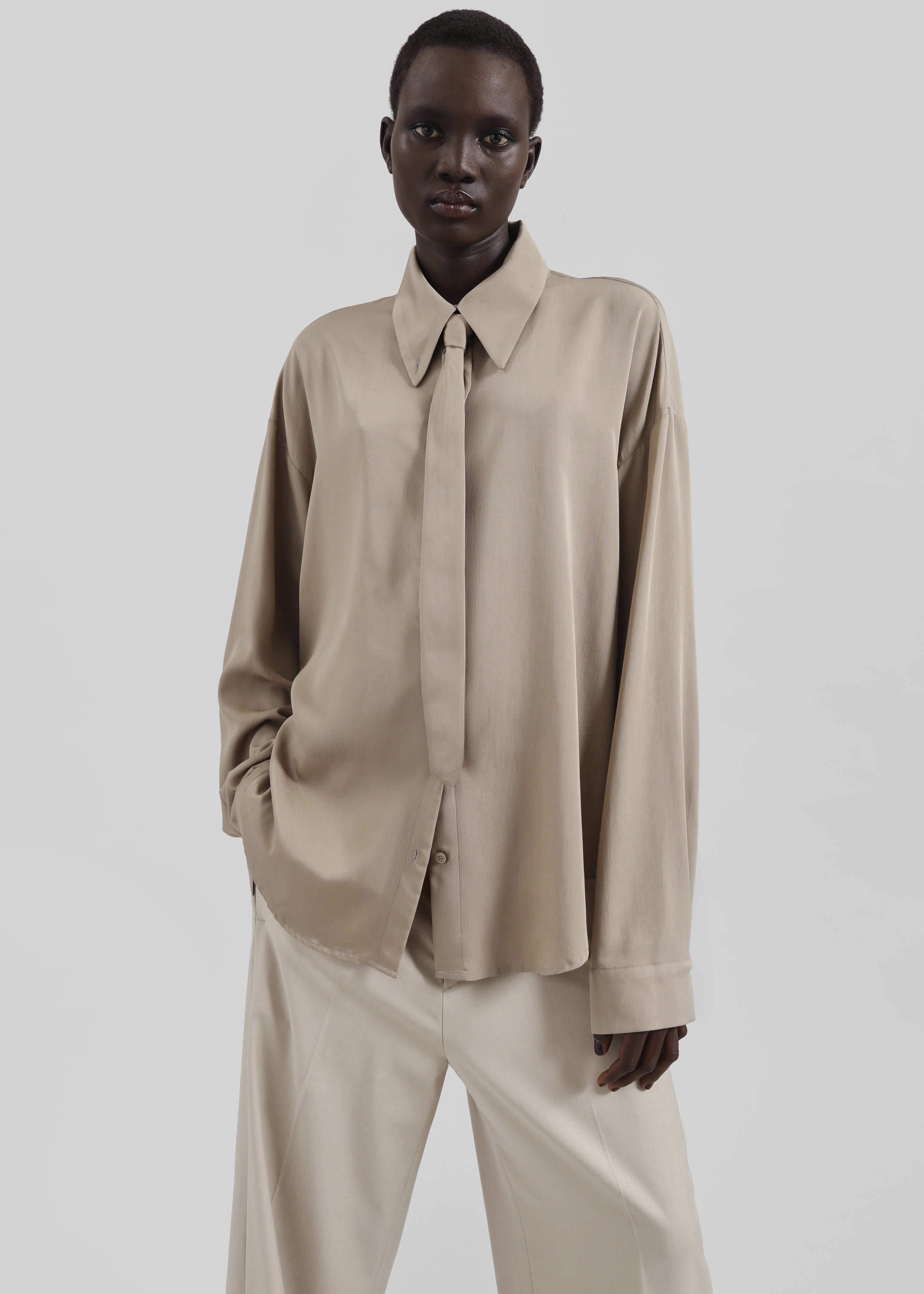 Silvan Neck Tie Shirt - Taupe - 6
